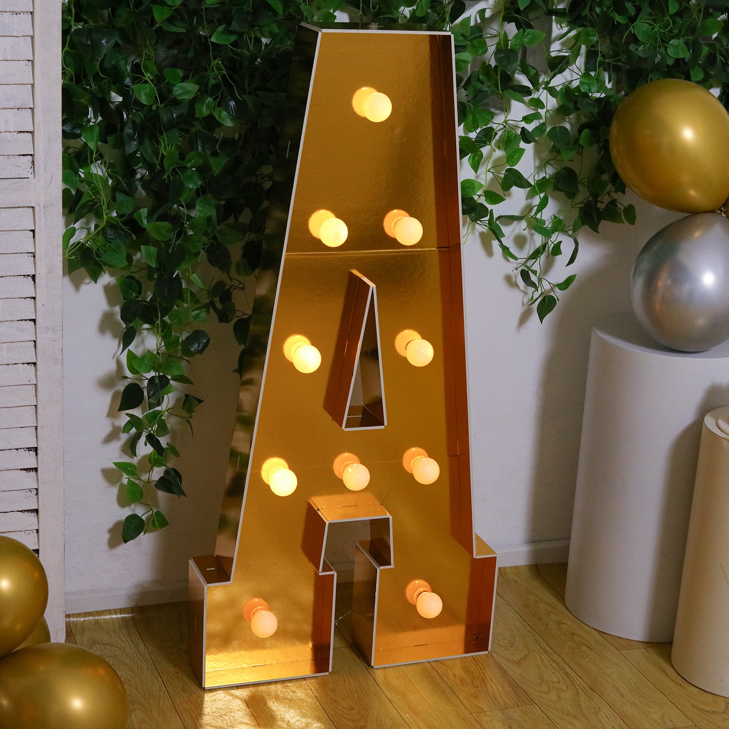 Giant LED Marquee Light Up Letter "A", Gold 4ft Pre-Cut Foam Board with 10 Warm White Battery Operated LEDs, Glue Gun and Sticks