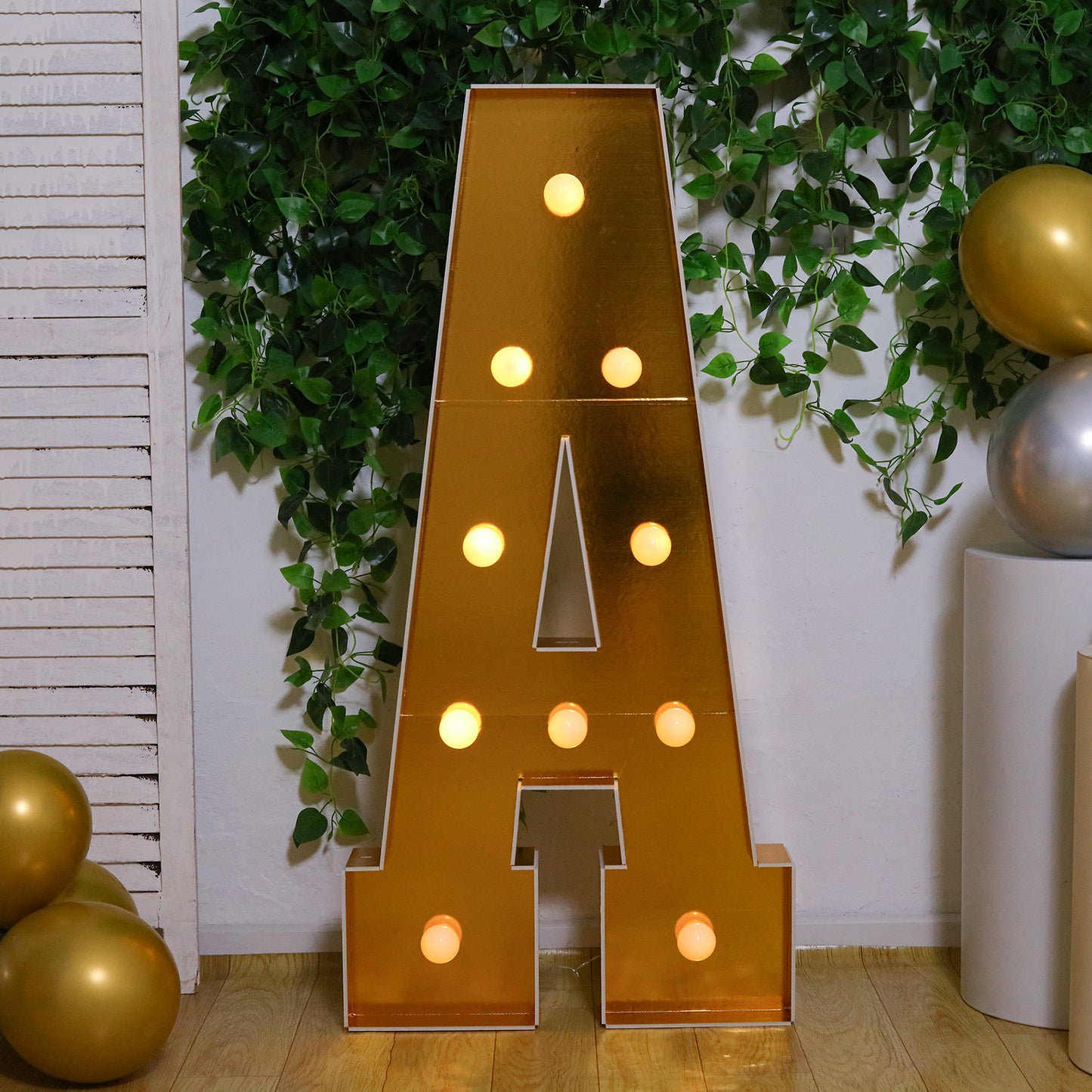 Giant LED Marquee Light Up Letter "A", Gold 4ft Pre-Cut Foam Board with 10 Warm White Battery Operated LEDs, Glue Gun and Sticks