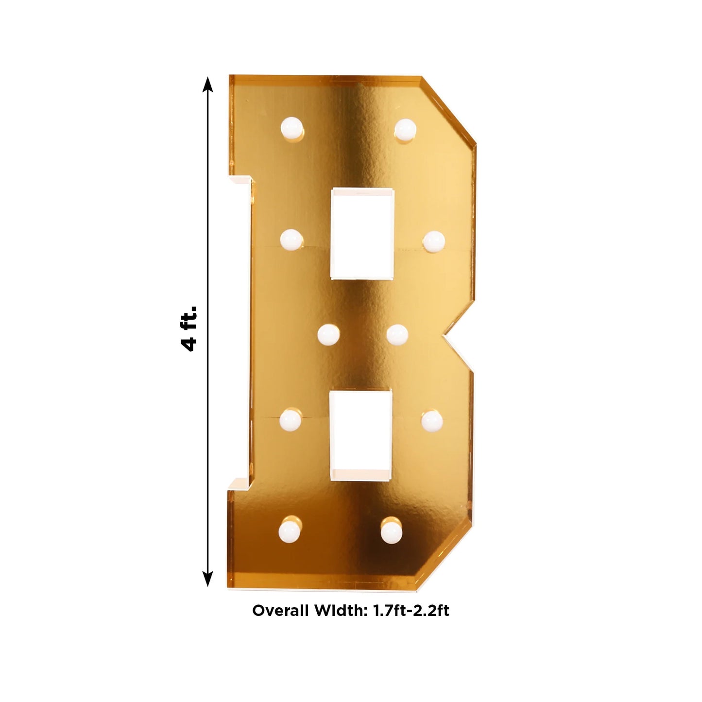 Giant LED Marquee Light Up Letter "B", Gold 4ft Pre-Cut Foam Board with 10 Warm White Battery Operated LEDs, Glue Gun and Sticks