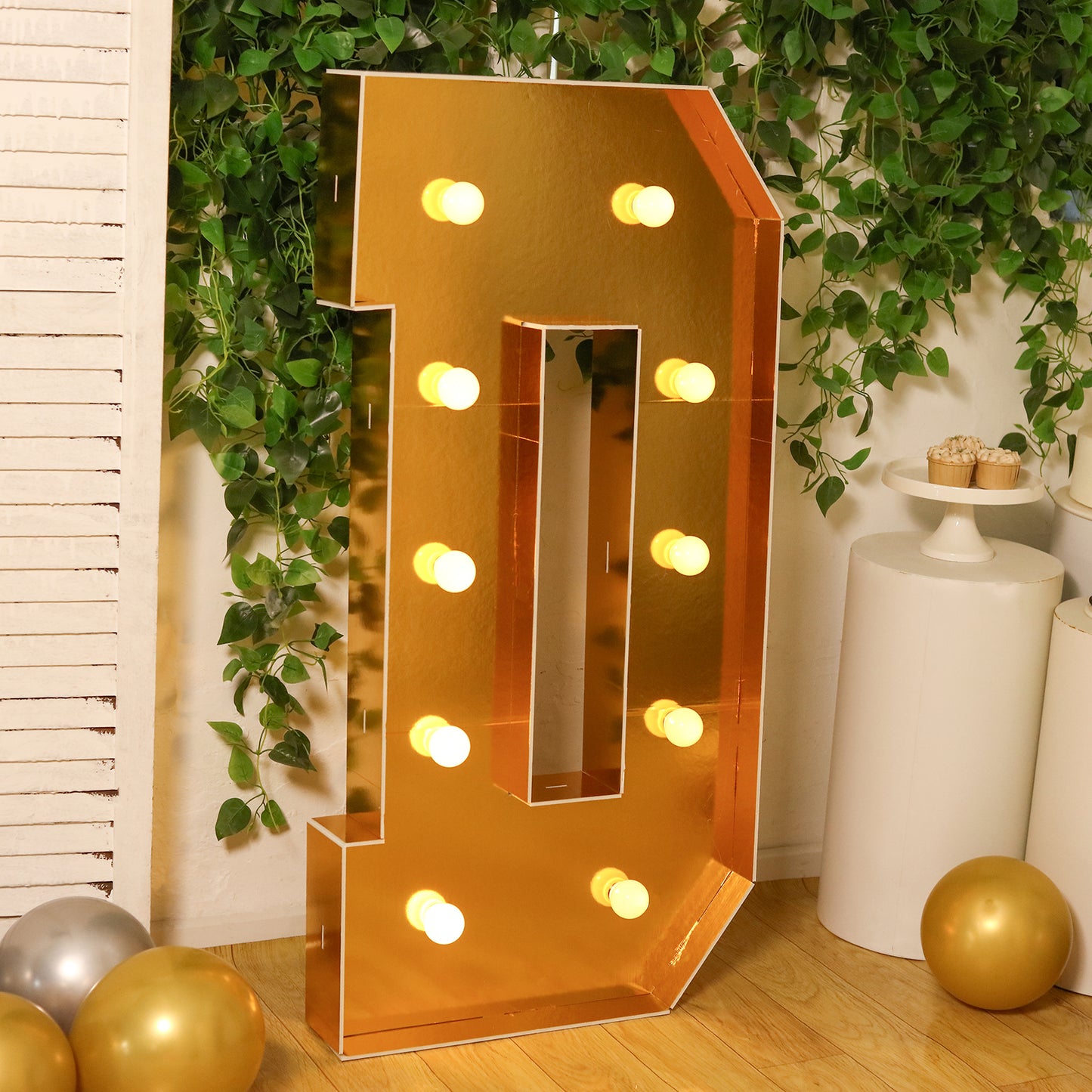 Giant LED Marquee Light Up Letter "D", Gold 4ft Pre-Cut Foam Board with 10 Warm White Battery Operated LEDs, Glue Gun and Sticks