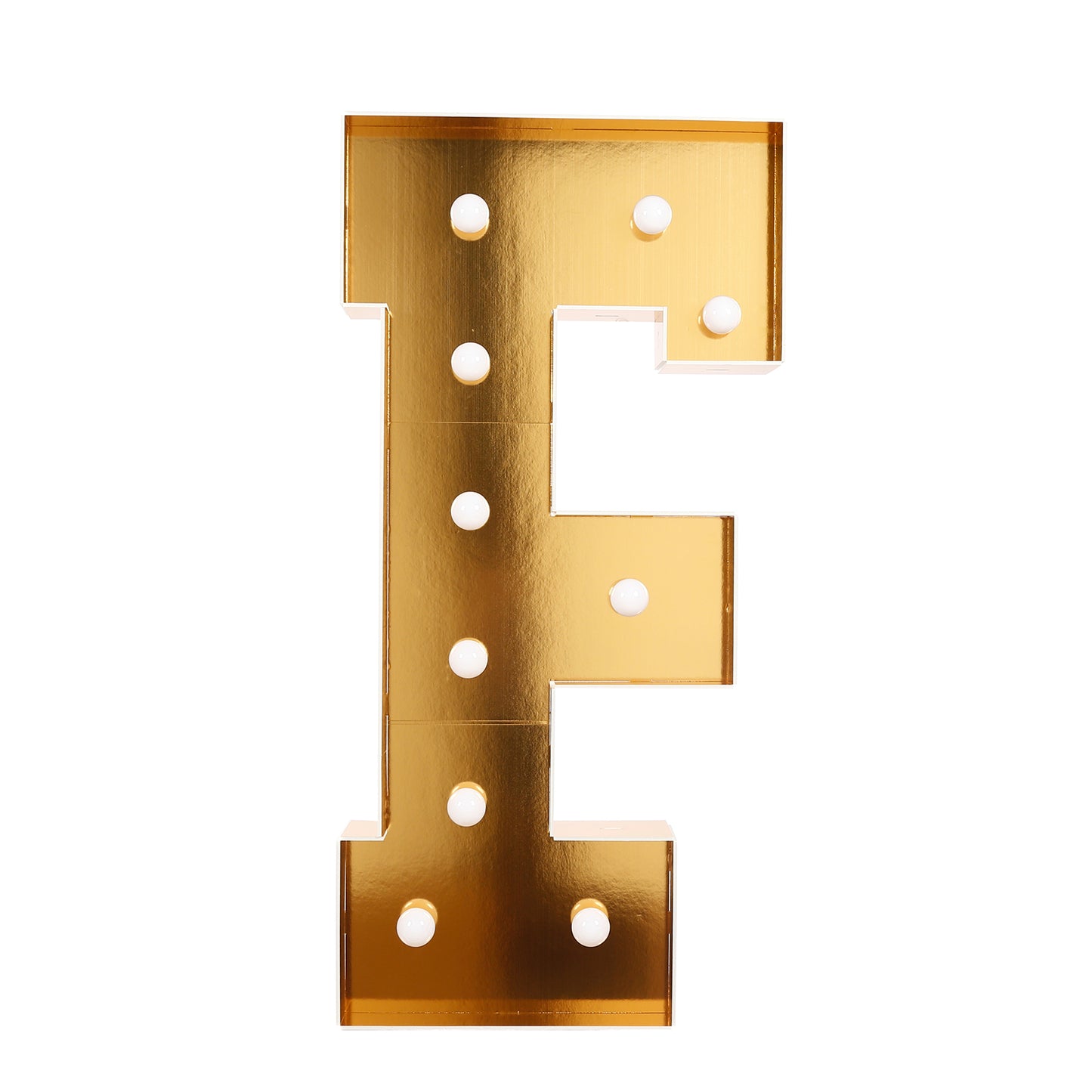 Giant LED Marquee Light Up Letter "F", Gold 4ft Pre-Cut Foam Board with 10 Warm White Battery Operated LEDs, Glue Gun and Sticks