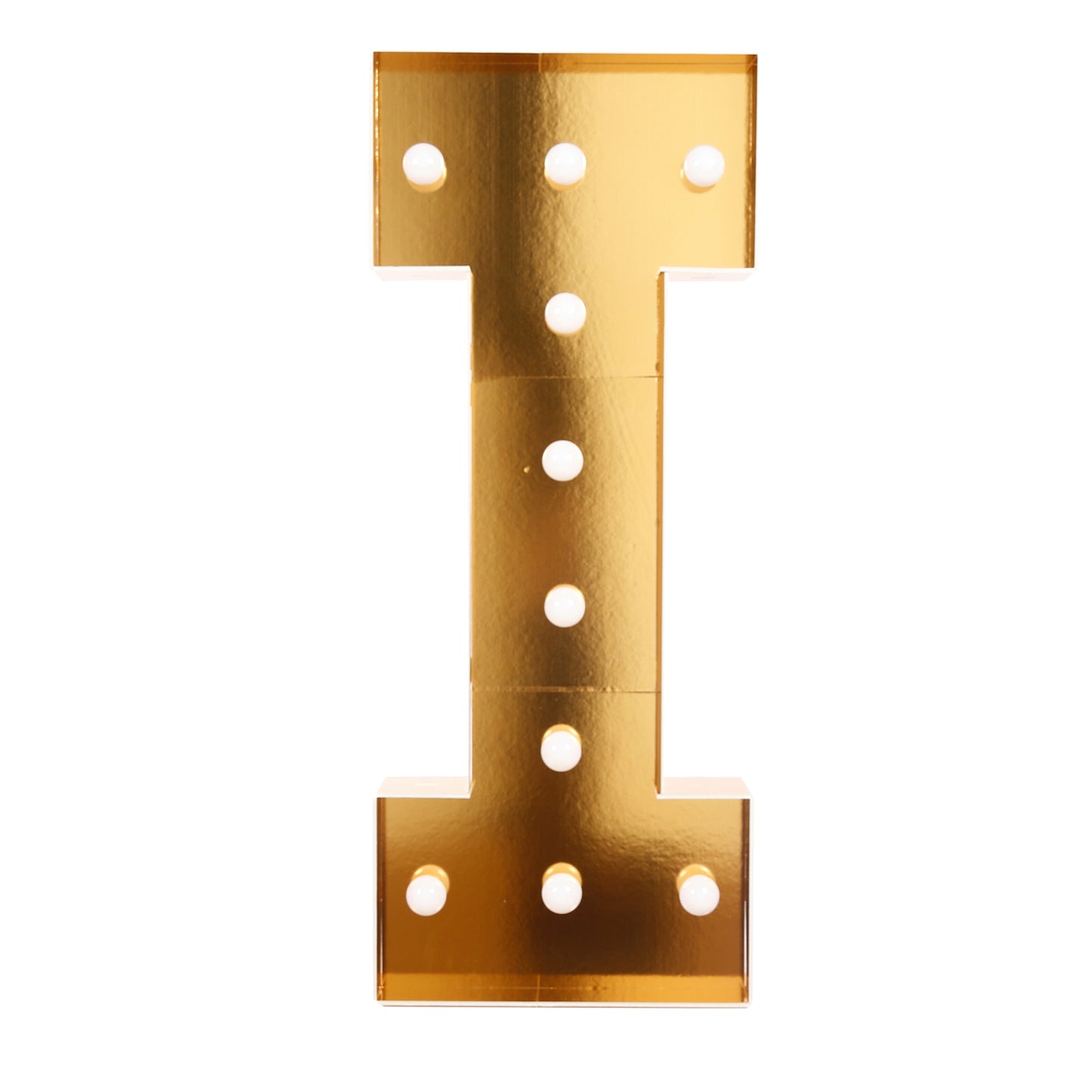 Giant LED Marquee Light Up Letter "I", Gold 4ft Pre-Cut Foam Board with 10 Warm White Battery Operated LEDs, Glue Gun and Sticks