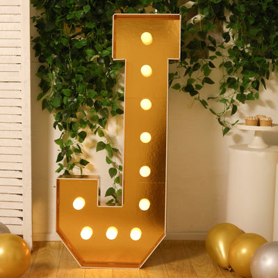 4ft Gold Marquee Letter J Light Up Sign