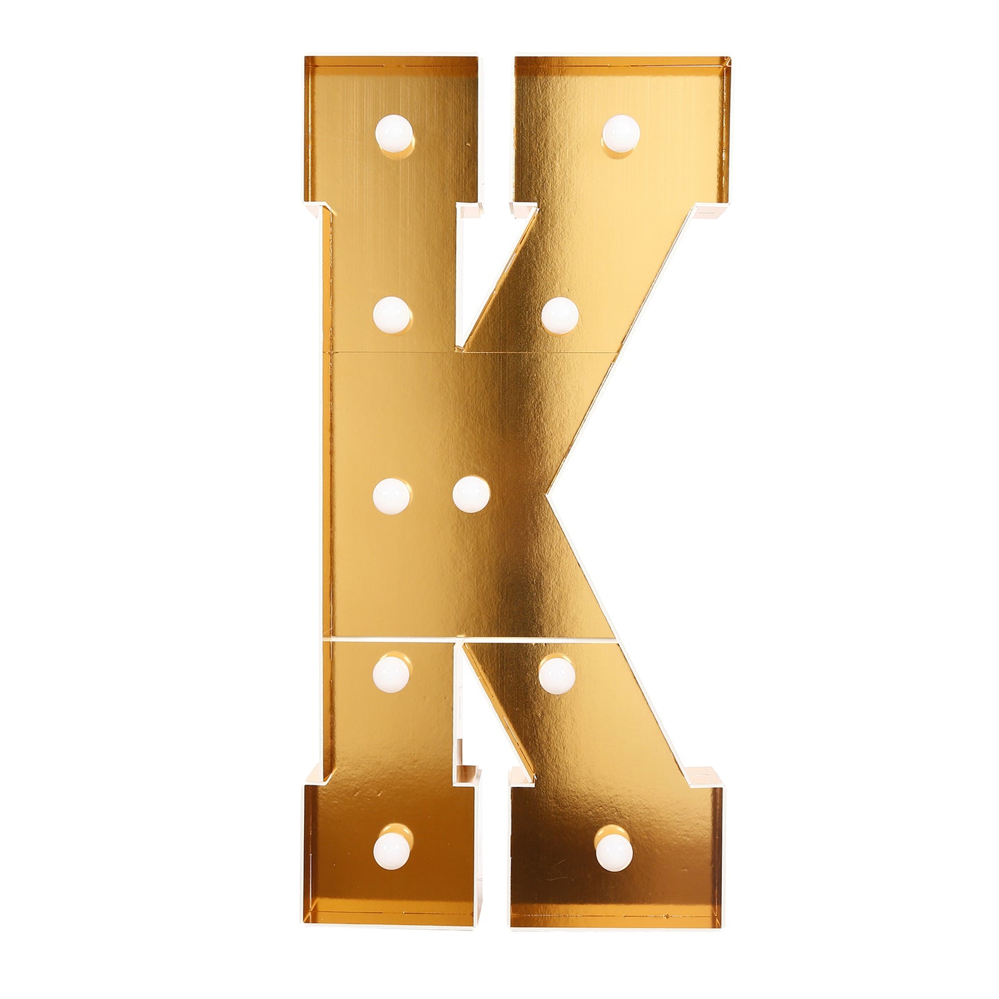 Giant LED Marquee Light Up Letter "K", Gold 4ft Pre-Cut Foam Board with 10 Warm White Battery Operated LEDs, Glue Gun and Sticks