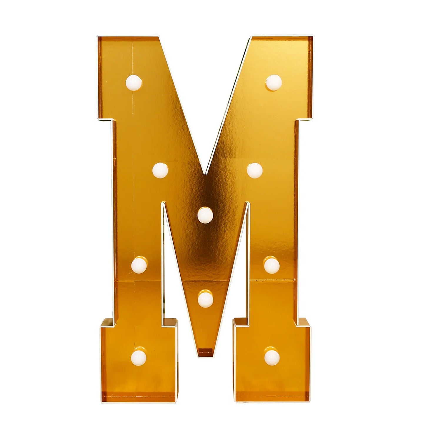 Giant LED Marquee Light Up Letter "M", Gold 4ft Pre-Cut Foam Board with 10 Warm White Battery Operated LEDs, Glue Gun and Sticks