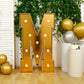 Giant LED Marquee Light Up Letter "M", Gold 4ft Pre-Cut Foam Board with 10 Warm White Battery Operated LEDs, Glue Gun and Sticks
