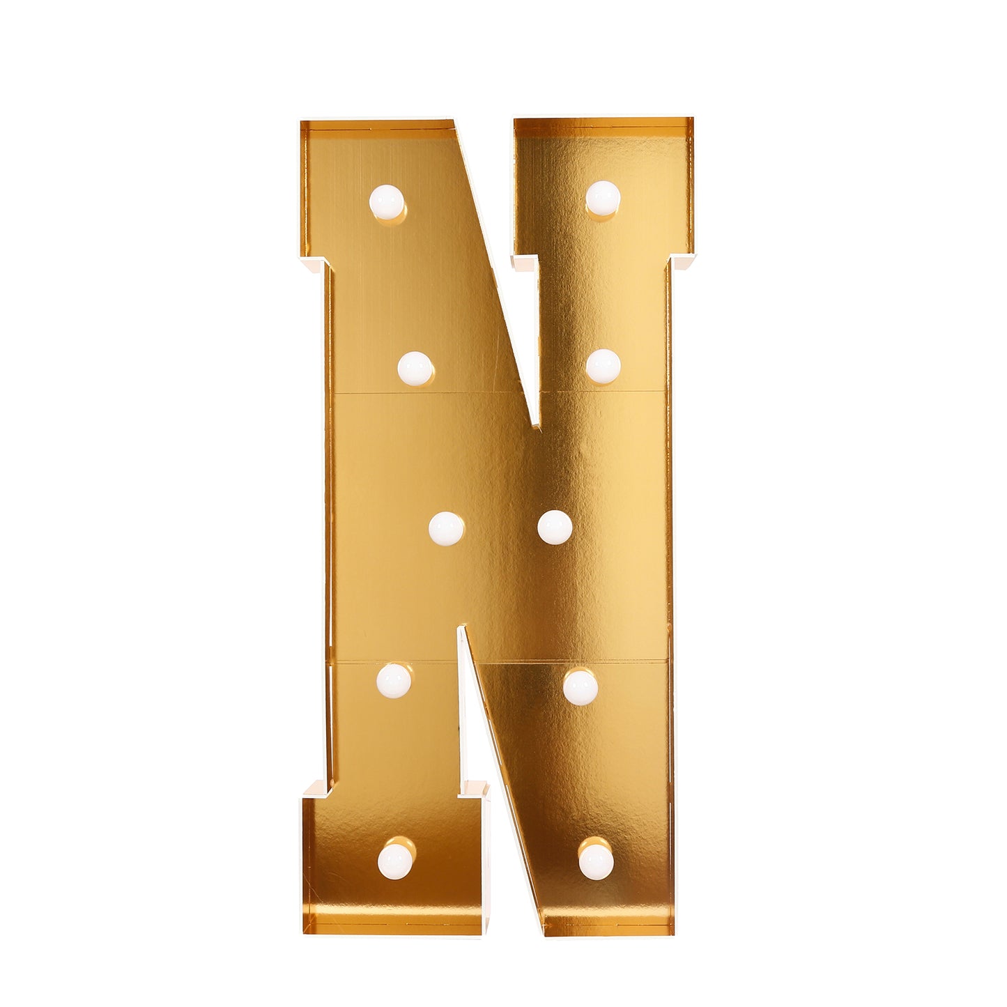 Giant LED Marquee Light Up Letter "N", Gold 4ft Pre-Cut Foam Board with 10 Warm White Battery Operated LEDs, Glue Gun and Sticks