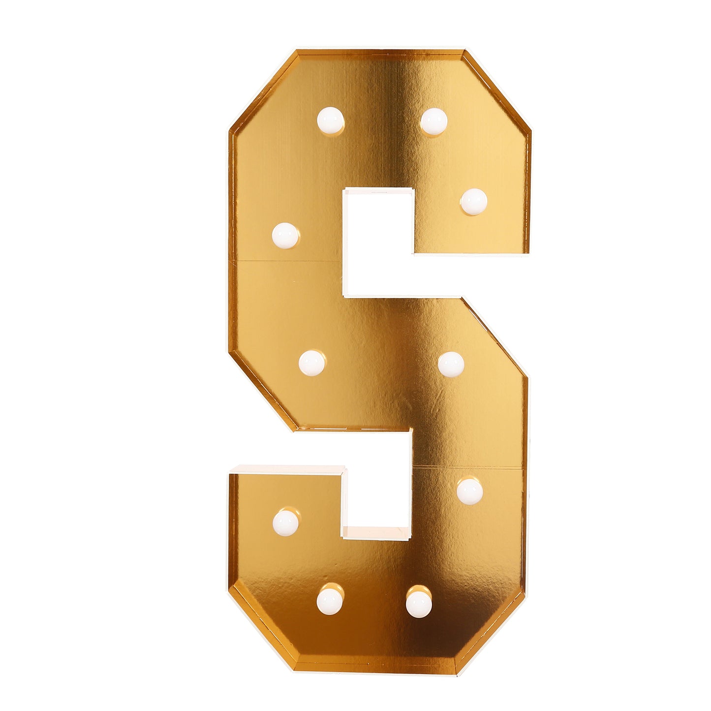 Giant LED Marquee Light Up Letter "S", Gold 4ft Pre-Cut Foam Board with 10 Warm White Battery Operated LEDs, Glue Gun and Sticks
