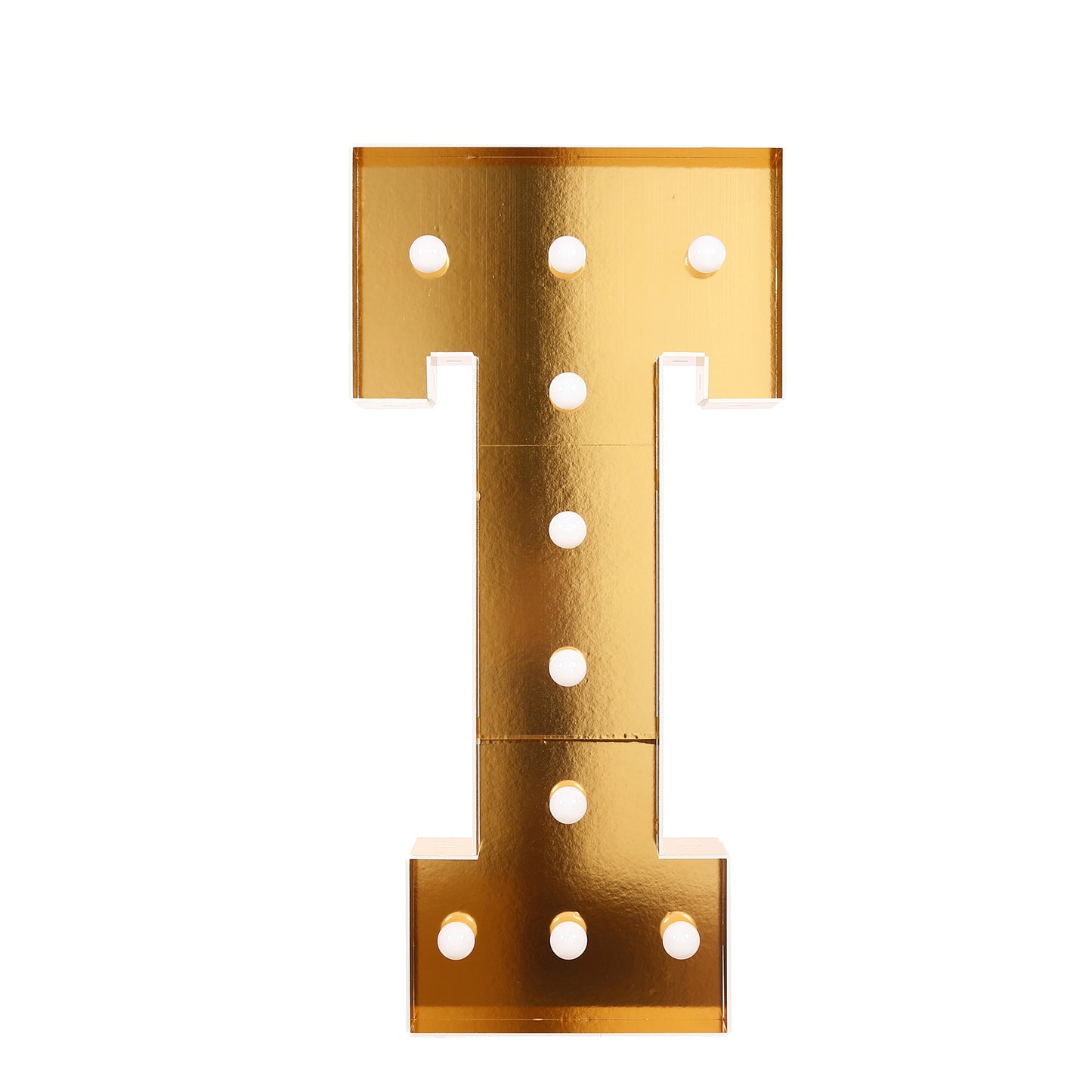 Giant LED Marquee Light Up Letter "T", Gold 4ft Pre-Cut Foam Board with 10 Warm White Battery Operated LEDs, Glue Gun and Sticks