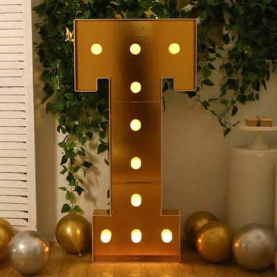 4ft Gold Marquee Letter T Light Up Sign
