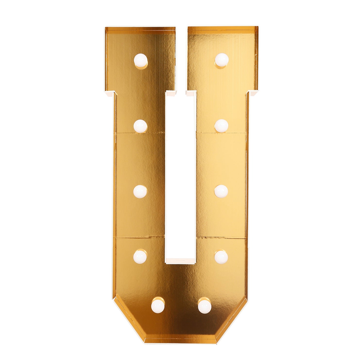 Giant LED Marquee Light Up Letter "U", Gold 4ft Pre-Cut Foam Board with 10 Warm White Battery Operated LEDs, Glue Gun and Sticks