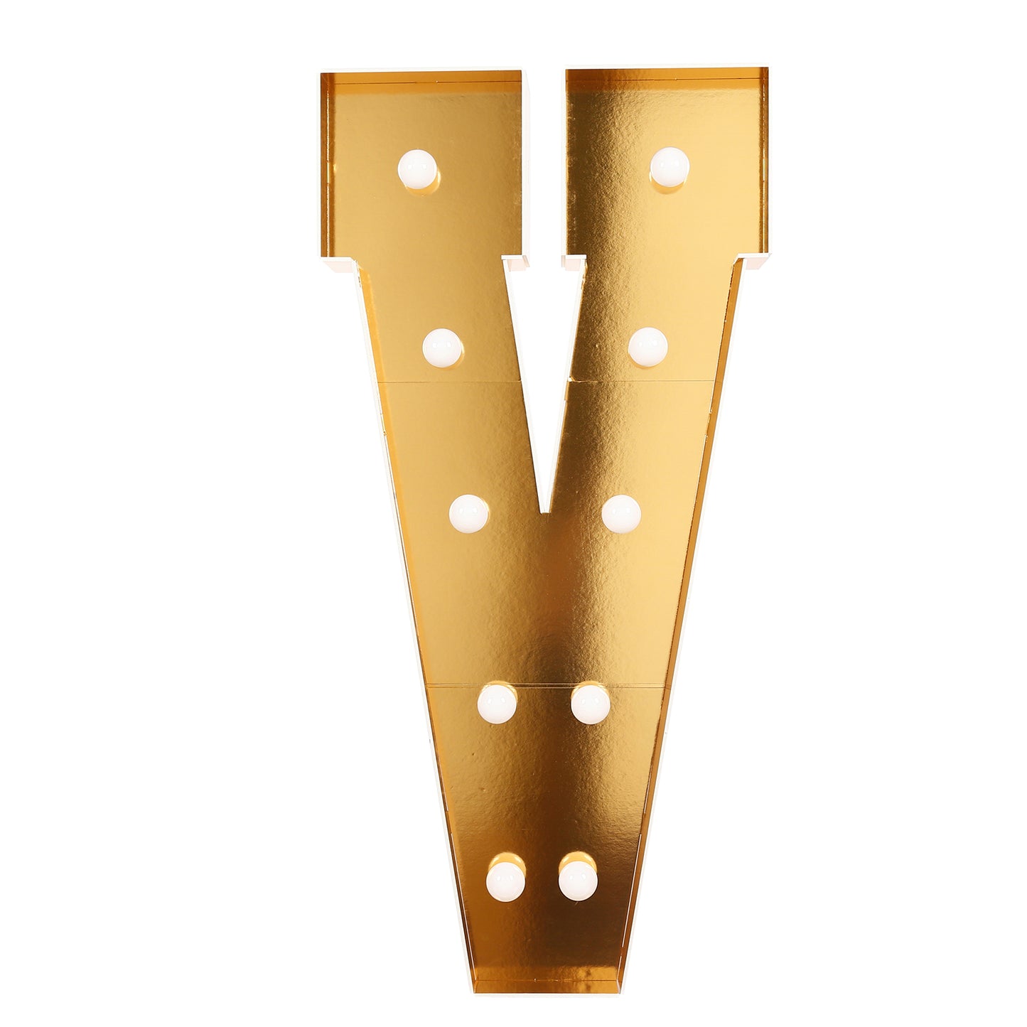 Giant LED Marquee Light Up Letter "V", Gold 4ft Pre-Cut Foam Board with 10 Warm White Battery Operated LEDs, Glue Gun and Sticks