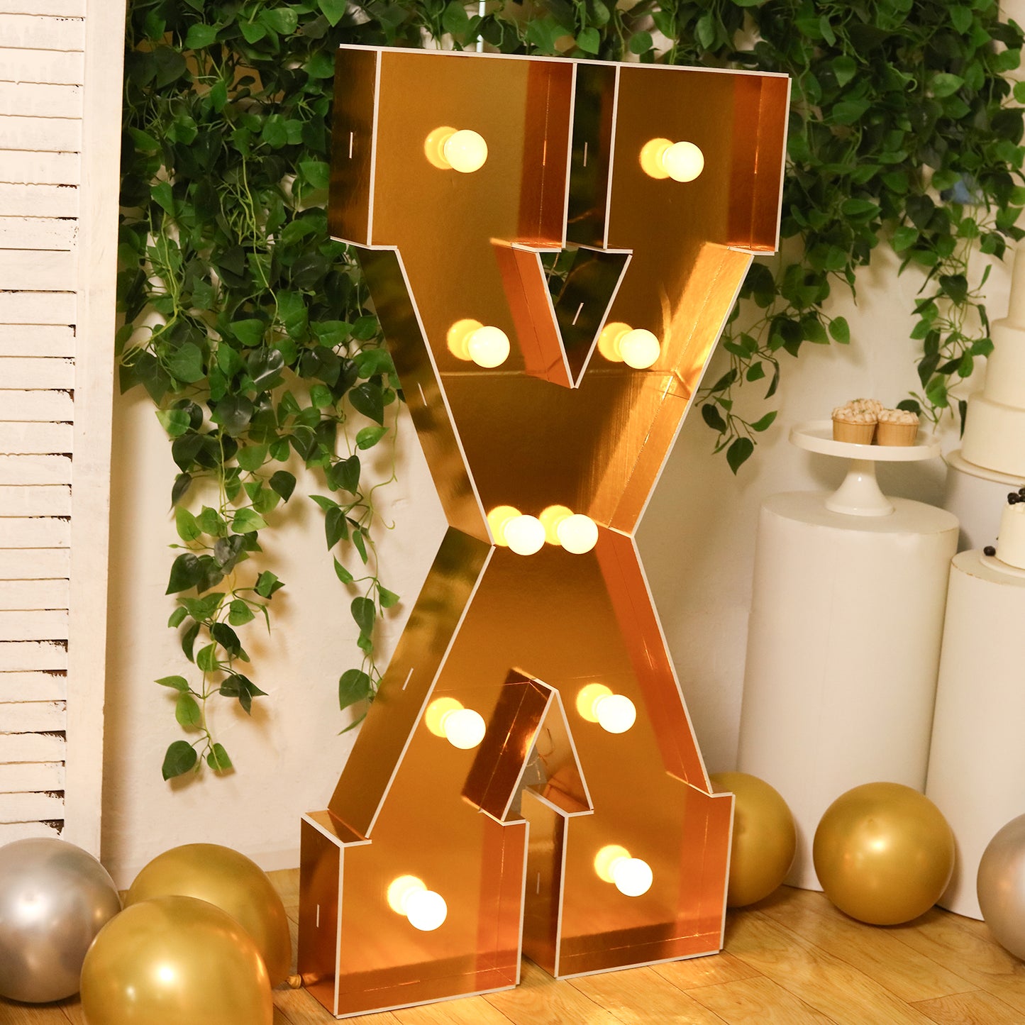 Giant LED Marquee Light Up Letter "X", Gold 4ft Pre-Cut Foam Board with 10 Warm White Battery Operated LEDs, Glue Gun and Sticks