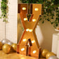 Giant LED Marquee Light Up Letter "X", Gold 4ft Pre-Cut Foam Board with 10 Warm White Battery Operated LEDs, Glue Gun and Sticks