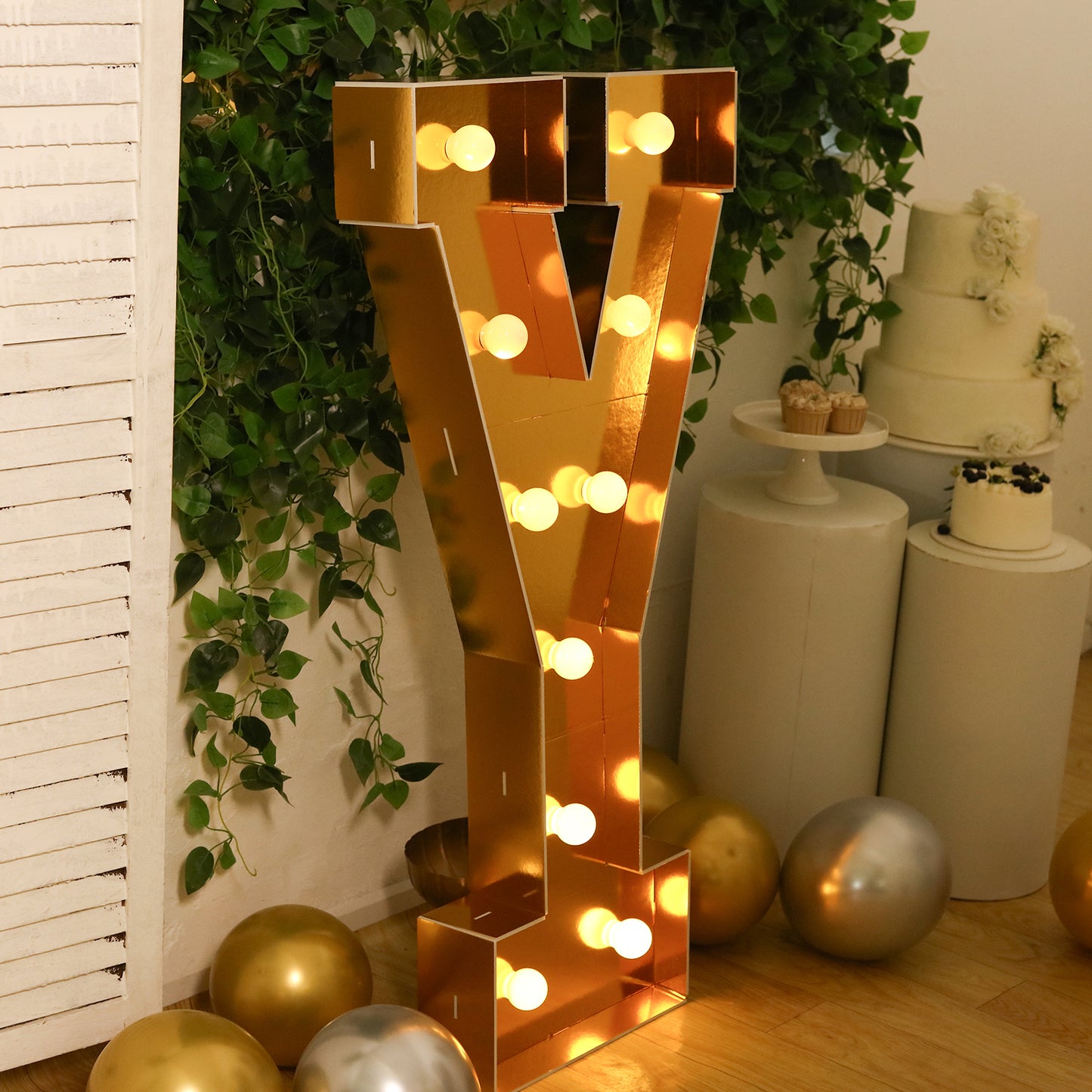 Giant LED Marquee Light Up Letter "Y", Gold 4ft Pre-Cut Foam Board with 10 Warm White Battery Operated LEDs, Glue Gun and Sticks