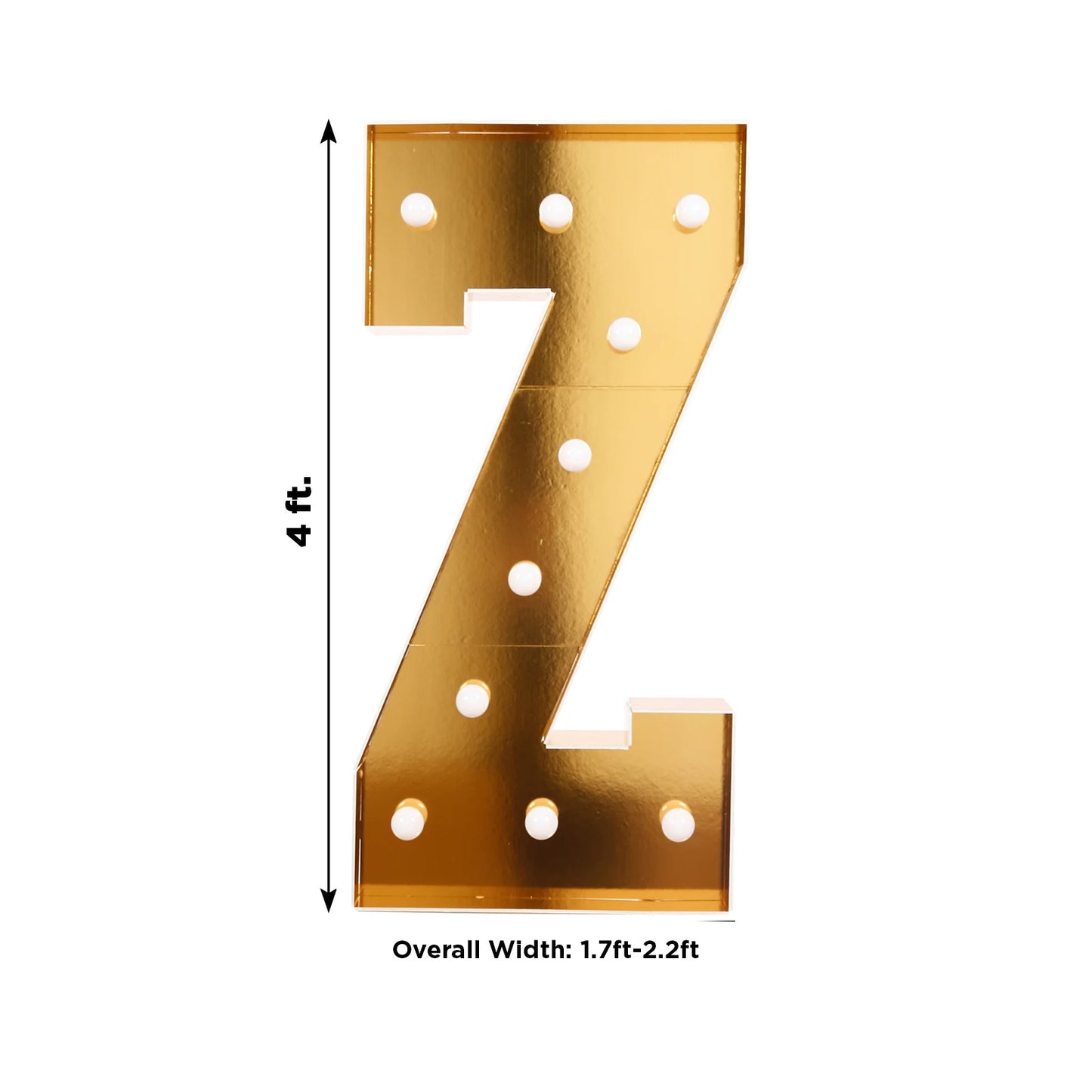 Giant LED Marquee Light Up Letter "Z", Gold 4ft Pre-Cut Foam Board with 10 Warm White Battery Operated LEDs, Glue Gun and Sticks