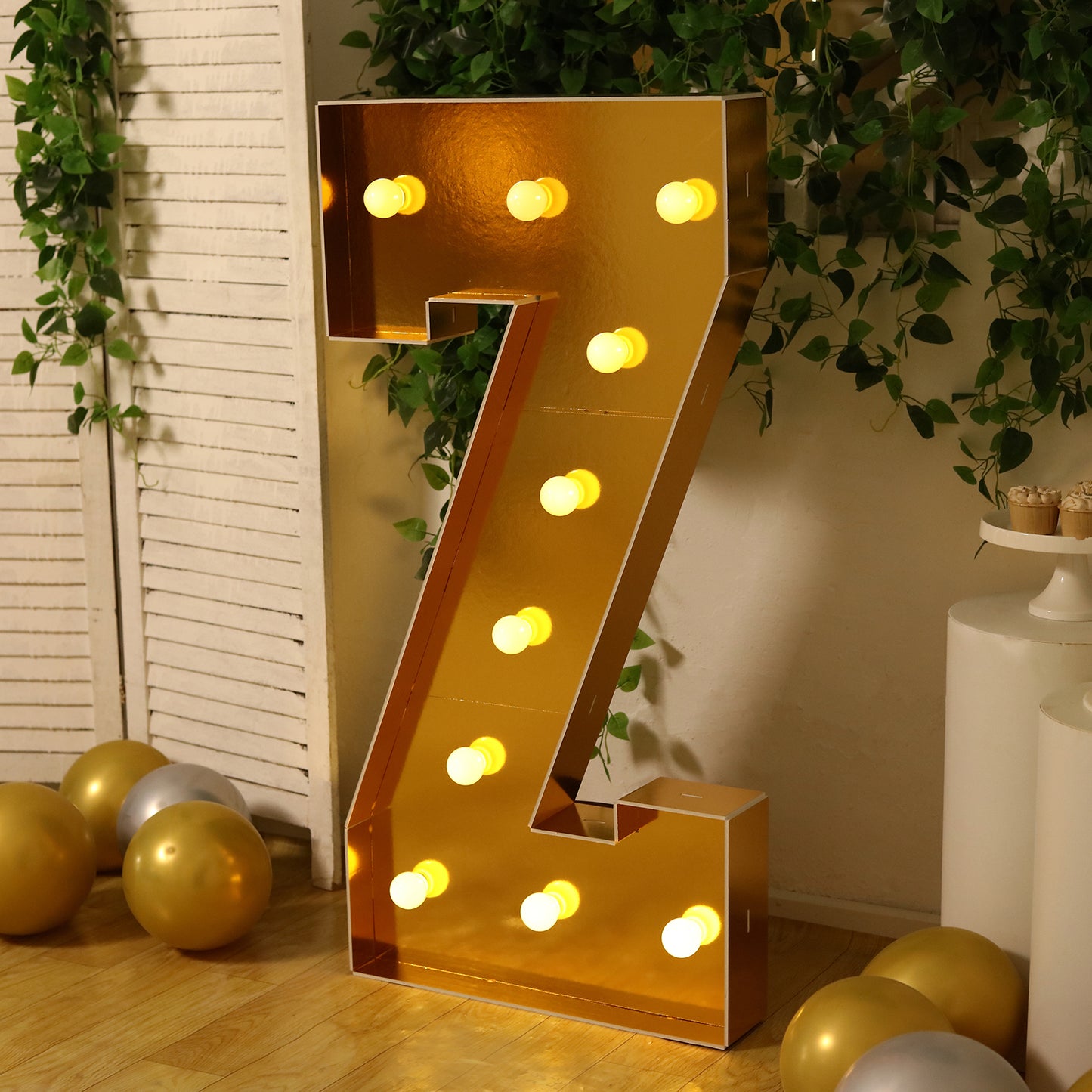 Giant LED Marquee Light Up Letter "Z", Gold 4ft Pre-Cut Foam Board with 10 Warm White Battery Operated LEDs, Glue Gun and Sticks