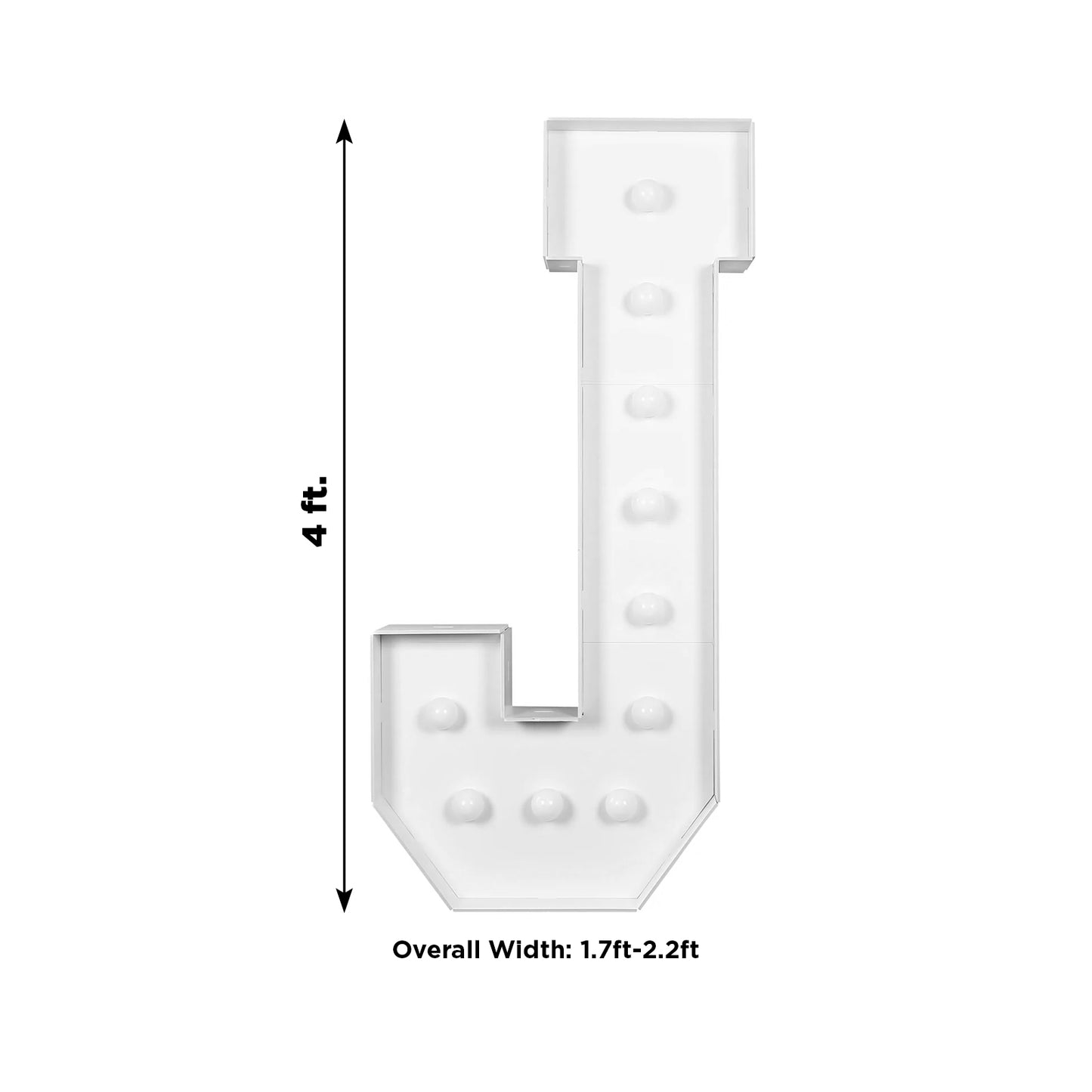 White LED marquee letter "J" with warm white lights, 4ft tall.