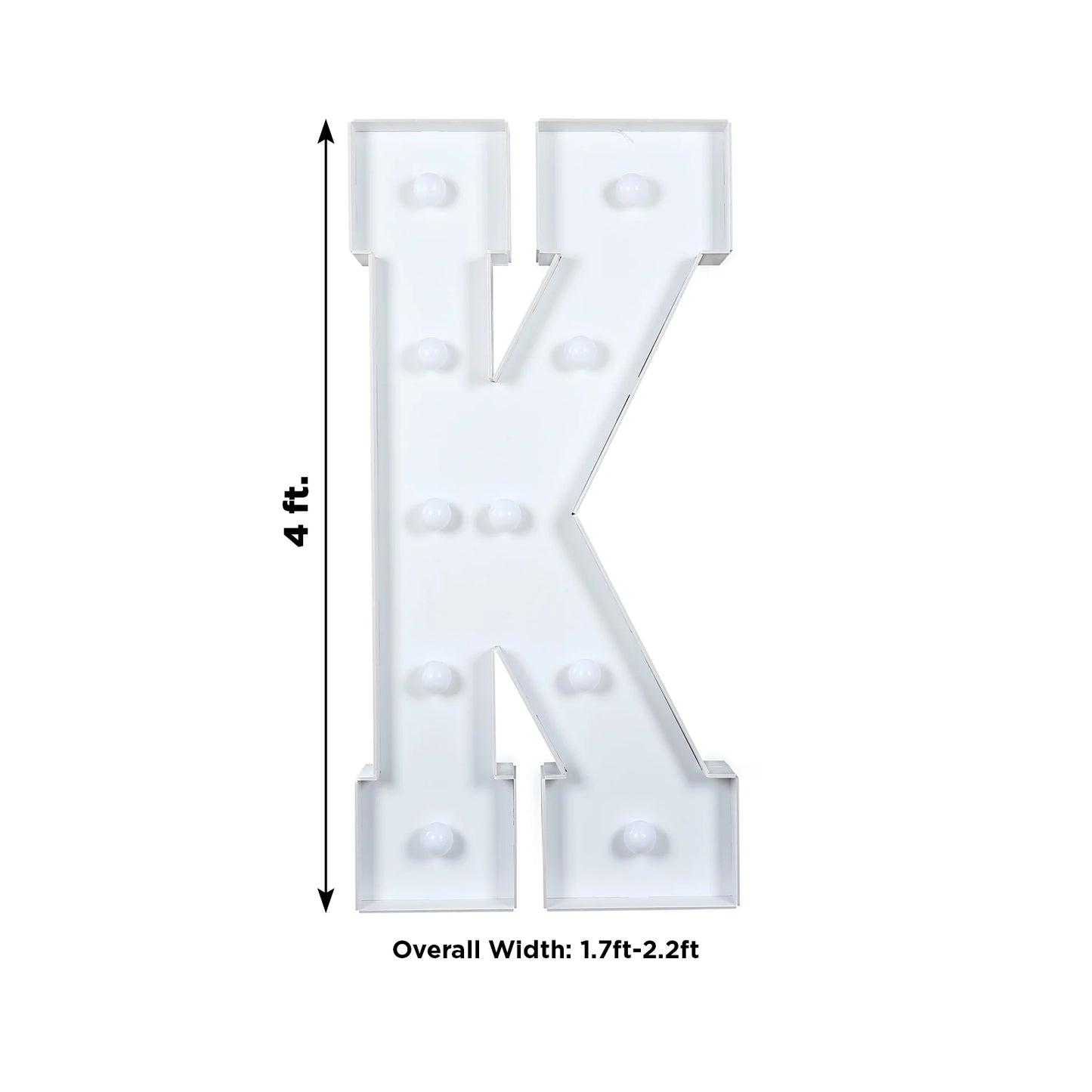 Giant LED Marquee Light Up Letter "K", White 4ft Pre-Cut Foam Board with 10 Warm White Battery Operated LEDs, Glue Gun and Sticks