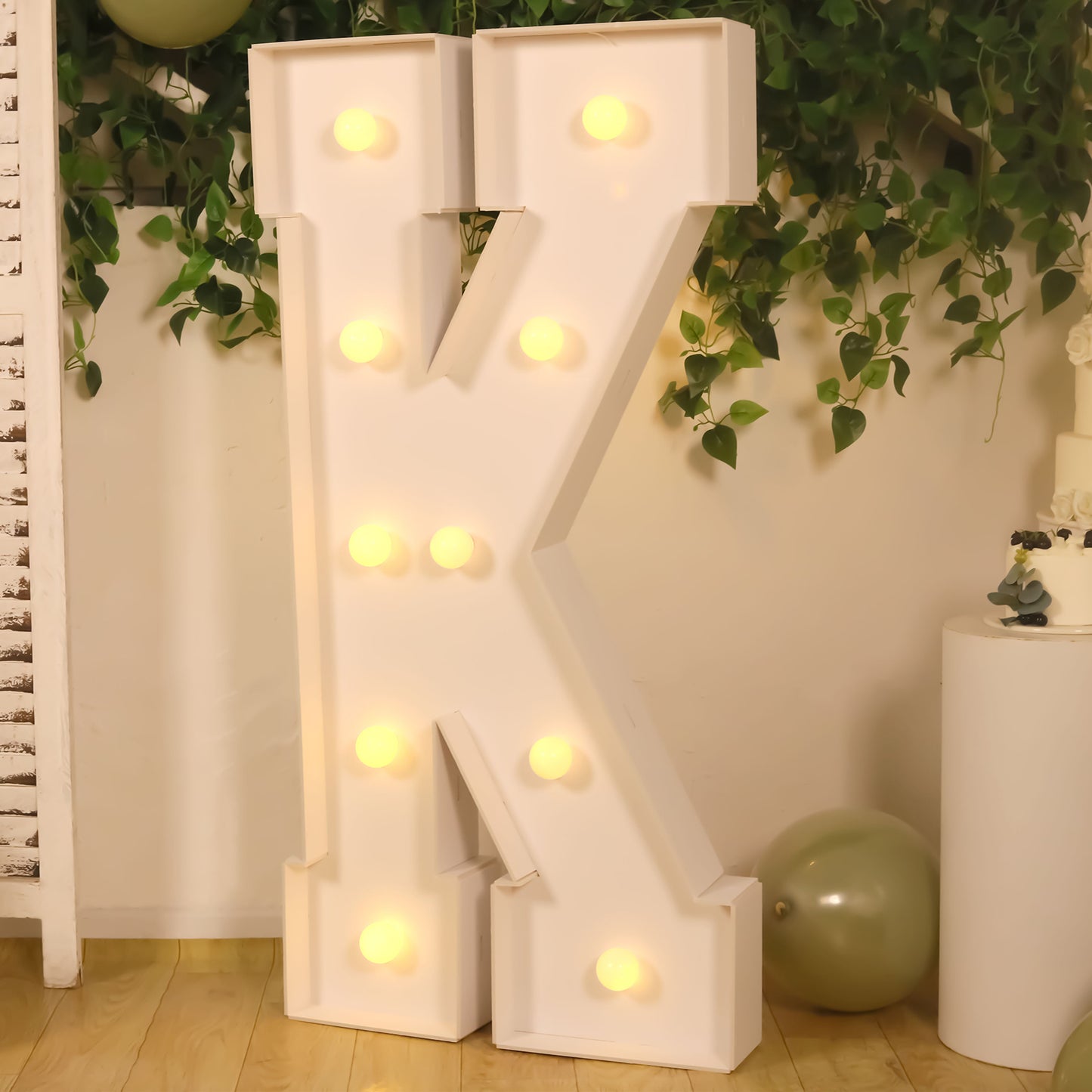 Giant LED Marquee Light Up Letter "K", White 4ft Pre-Cut Foam Board with 10 Warm White Battery Operated LEDs, Glue Gun and Sticks