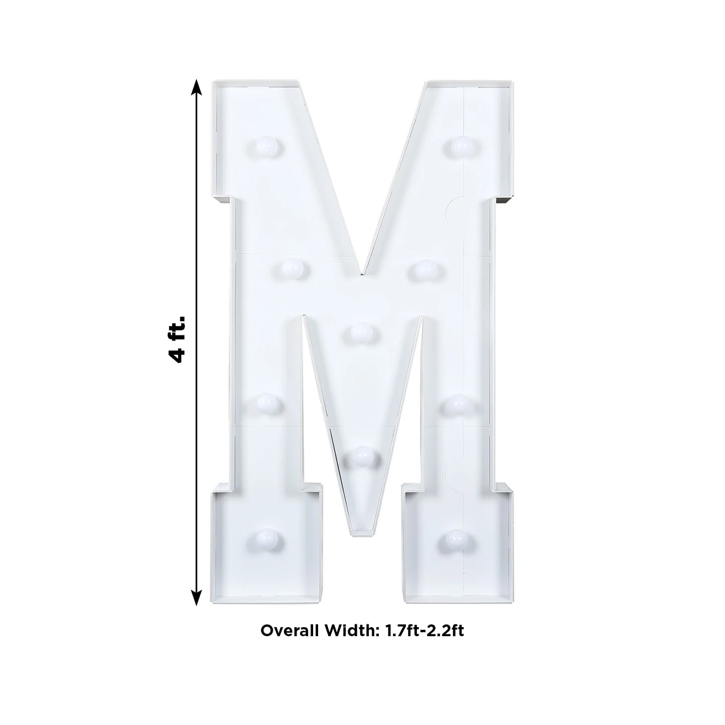 Giant LED Marquee Light Up Letter "M", White 4ft Pre-Cut Foam Board with 10 Warm White Battery Operated LEDs, Glue Gun and Sticks