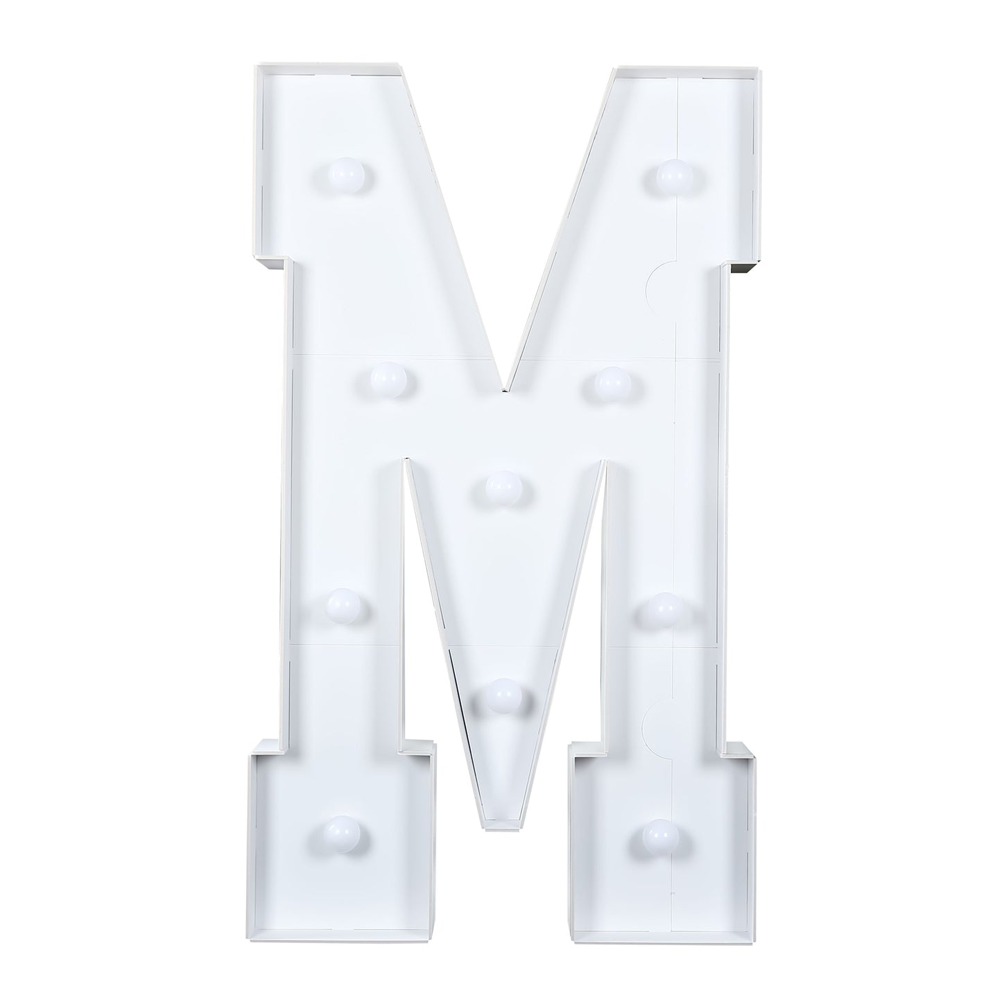 Giant LED Marquee Light Up Letter "M", White 4ft Pre-Cut Foam Board with 10 Warm White Battery Operated LEDs, Glue Gun and Sticks