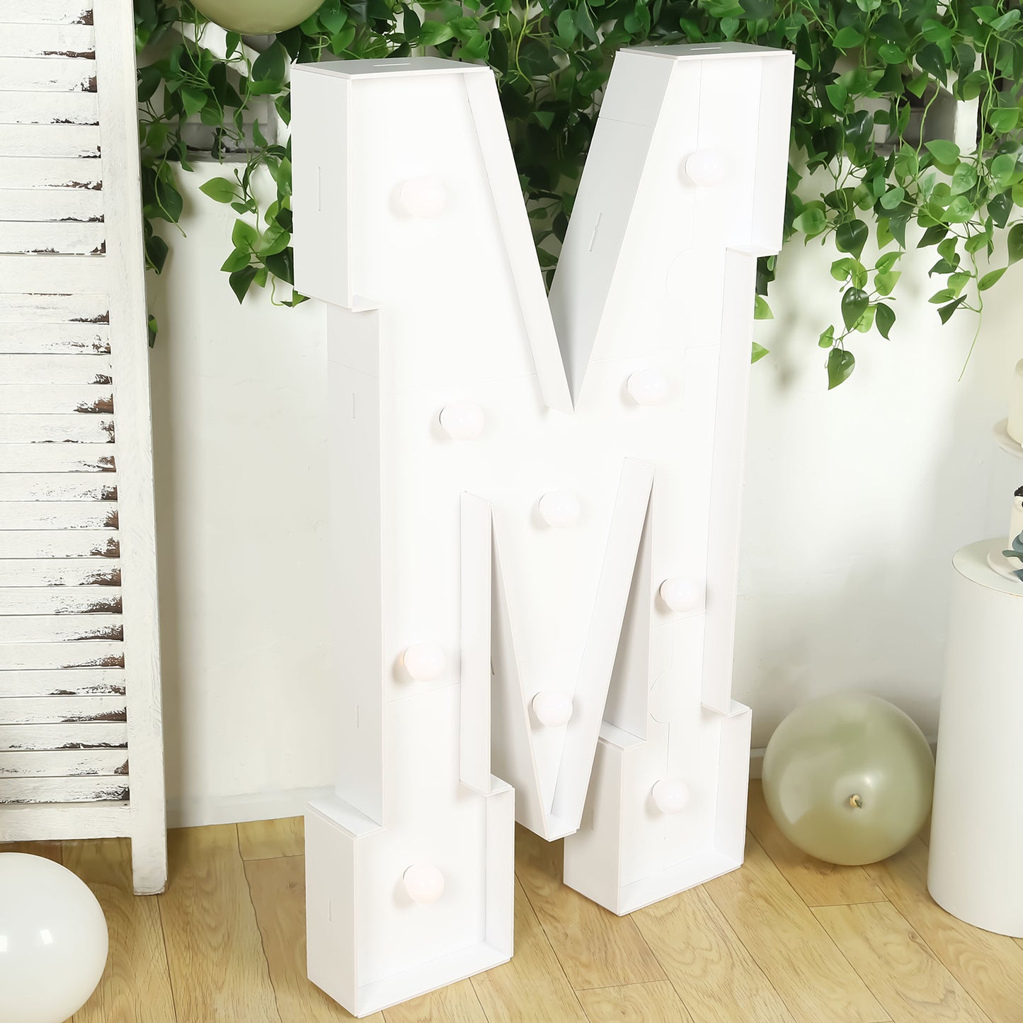 Giant LED Marquee Light Up Letter "M", White 4ft Pre-Cut Foam Board with 10 Warm White Battery Operated LEDs, Glue Gun and Sticks