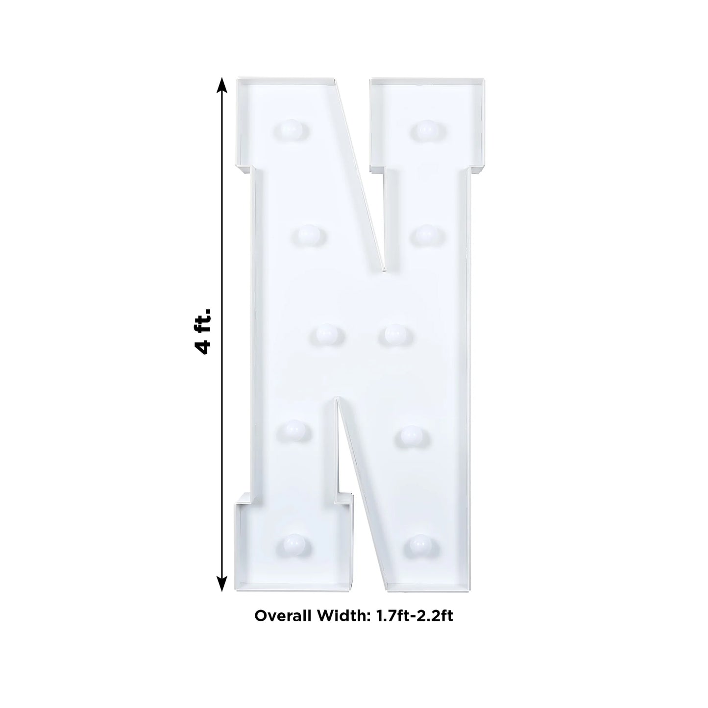 Giant LED Marquee Light Up Letter "N", White 4ft Pre-Cut Foam Board with 10 Warm White Battery Operated LEDs, Glue Gun and Sticks