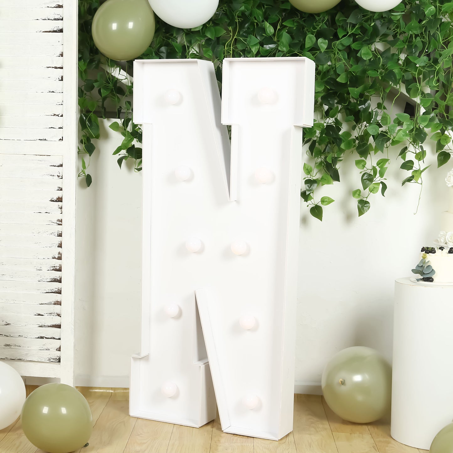 Giant LED Marquee Light Up Letter "N", White 4ft Pre-Cut Foam Board with 10 Warm White Battery Operated LEDs, Glue Gun and Sticks