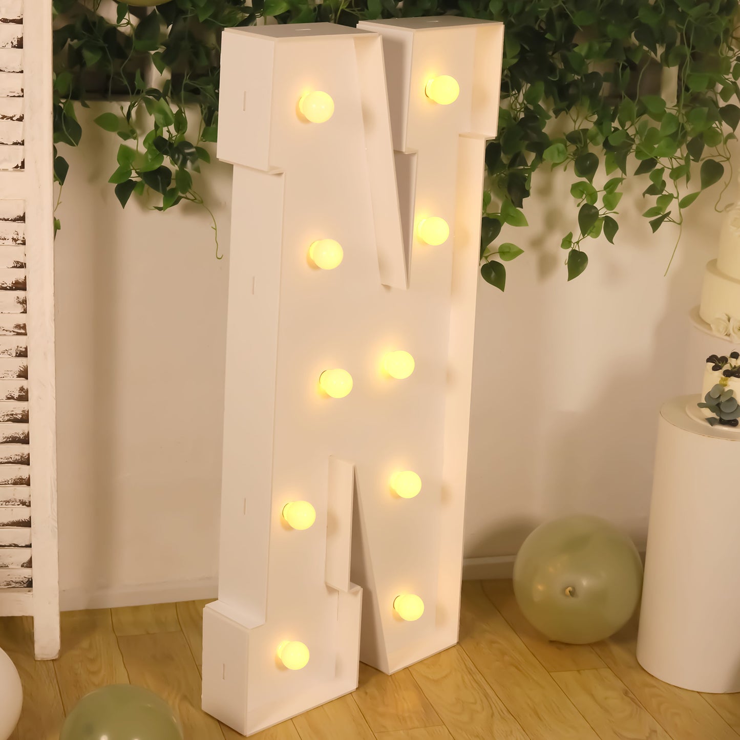 Giant LED Marquee Light Up Letter "N", White 4ft Pre-Cut Foam Board with 10 Warm White Battery Operated LEDs, Glue Gun and Sticks