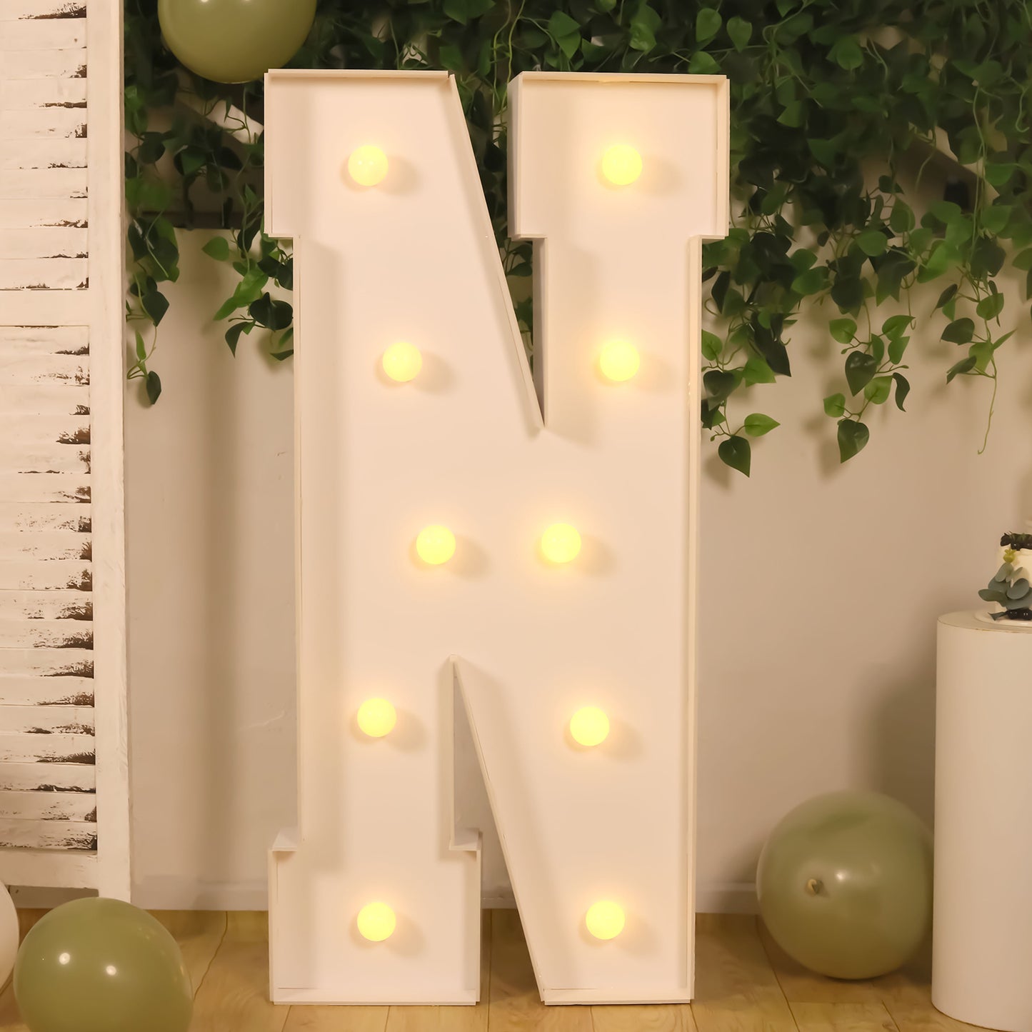 Giant LED Marquee Light Up Letter "N", White 4ft Pre-Cut Foam Board with 10 Warm White Battery Operated LEDs, Glue Gun and Sticks
