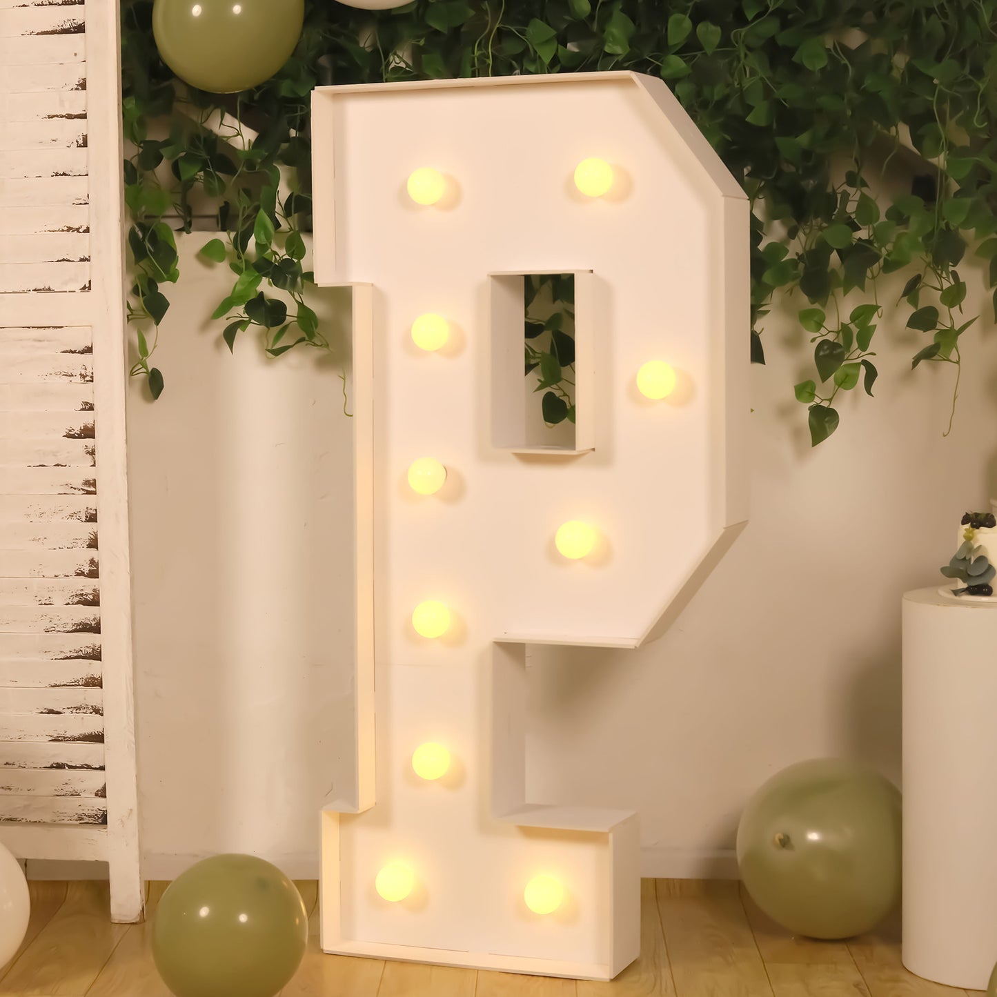 Giant LED Marquee Light Up Letter "P", White 4ft Pre-Cut Foam Board with 10 Warm White Battery Operated LEDs, Glue Gun and Sticks