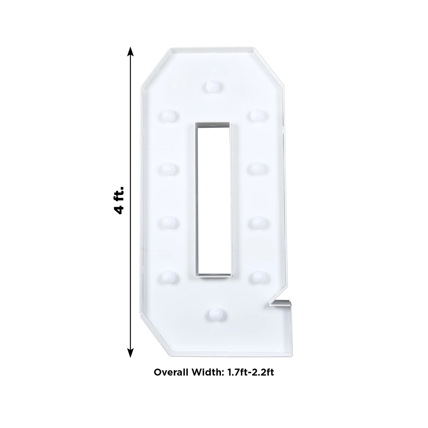 Giant LED Marquee Light Up Letter "Q", White 4ft Pre-Cut Foam Board with 10 Warm White Battery Operated LEDs, Glue Gun and Sticks