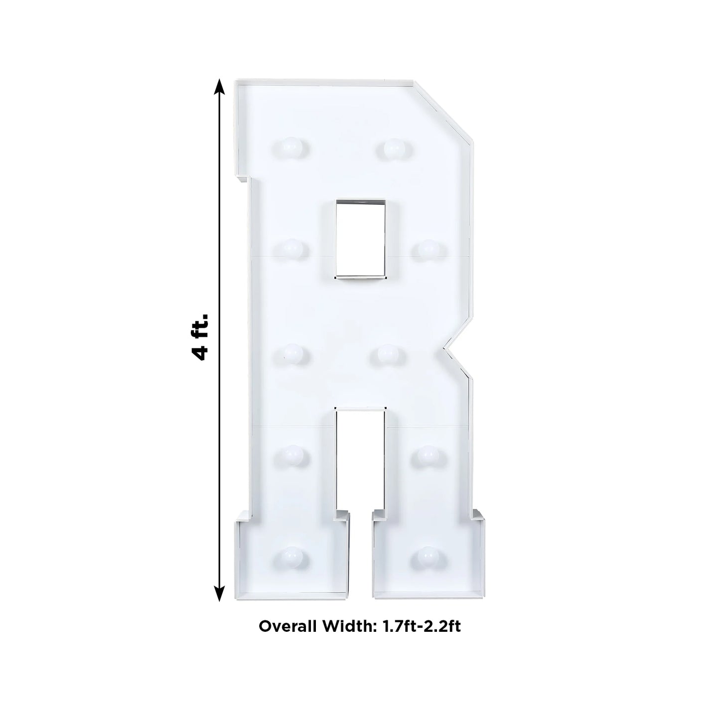 Giant LED Marquee Light Up Letter "R", White 4ft Pre-Cut Foam Board with 10 Warm White Battery Operated LEDs, Glue Gun and Sticks