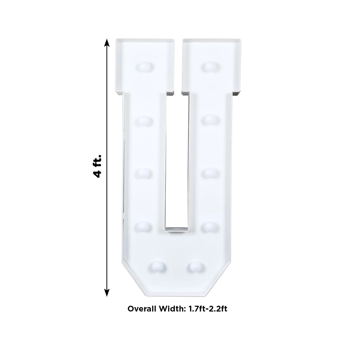 Giant LED Marquee Light Up Letter "U", White 4ft Pre-Cut Foam Board with 10 Warm White Battery Operated LEDs, Glue Gun and Sticks
