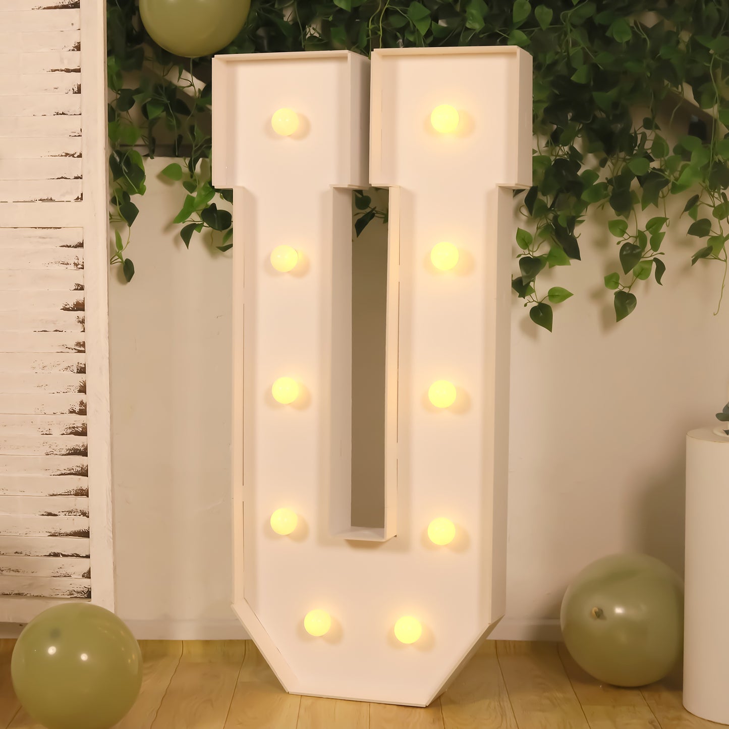 Giant LED Marquee Light Up Letter "U", White 4ft Pre-Cut Foam Board with 10 Warm White Battery Operated LEDs, Glue Gun and Sticks