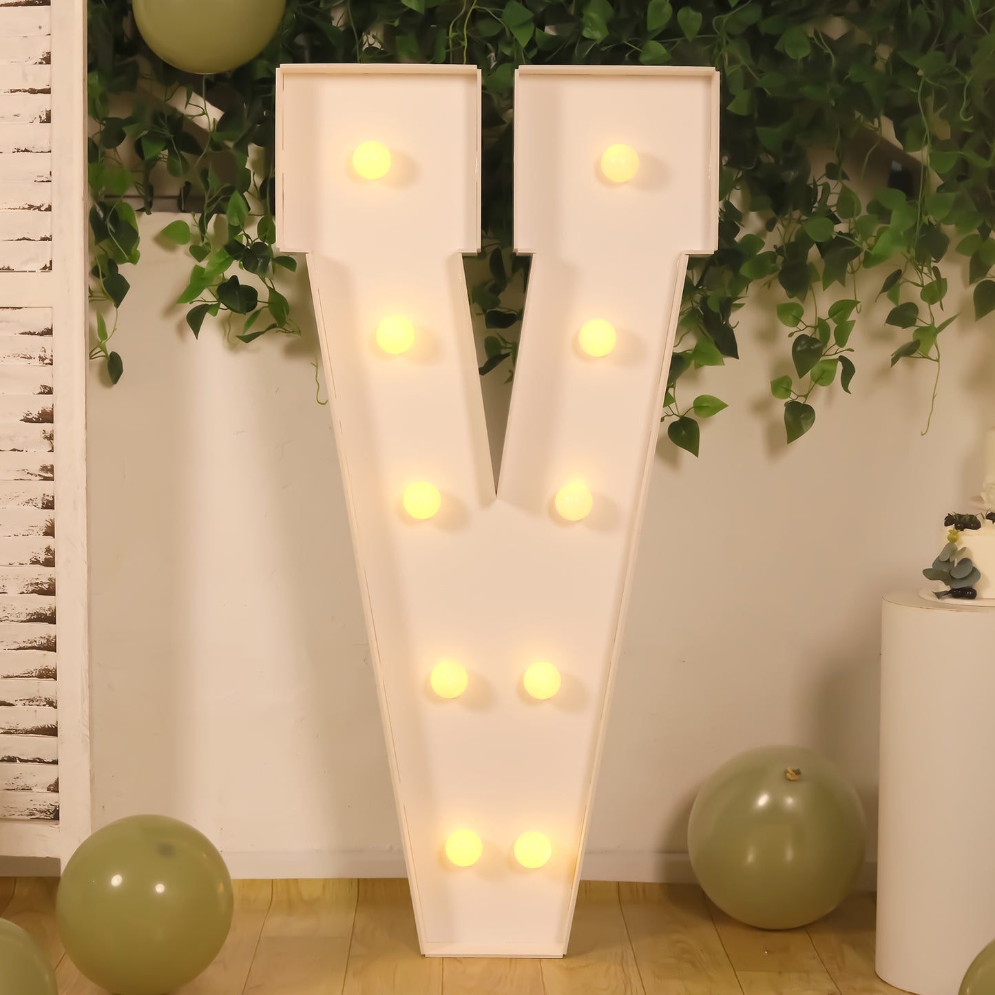 Giant LED Marquee Light Up Letter "V", White 4ft Pre-Cut Foam Board with 10 Warm White Battery Operated LEDs, Glue Gun and Sticks