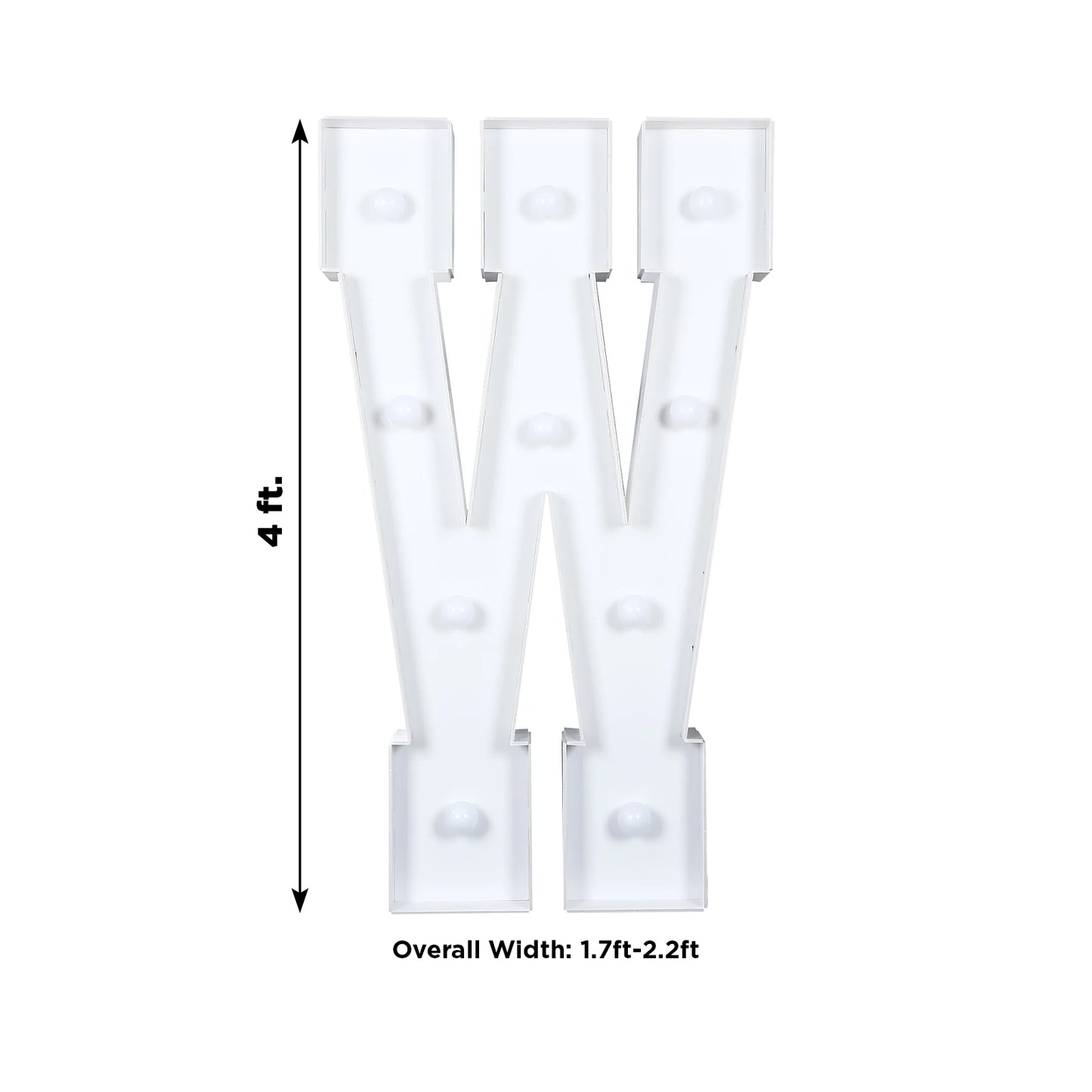 Giant LED Marquee Light Up Letter "W", White 4ft Pre-Cut Foam Board with 10 Warm White Battery Operated LEDs, Glue Gun and Sticks