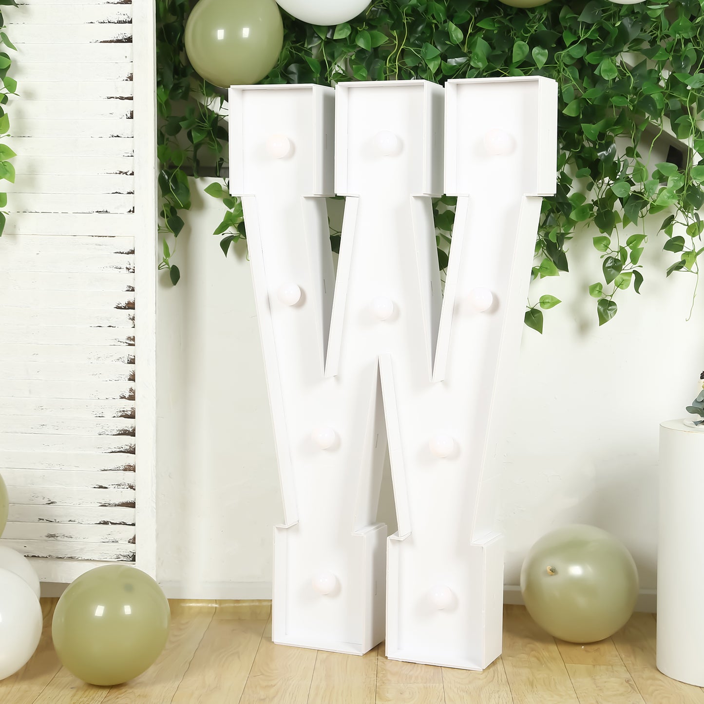 Giant LED Marquee Light Up Letter "W", White 4ft Pre-Cut Foam Board with 10 Warm White Battery Operated LEDs, Glue Gun and Sticks