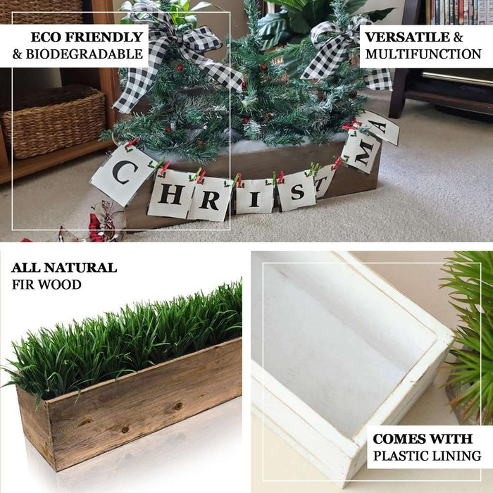 Natural wood planter box set with removable plastic liners.
