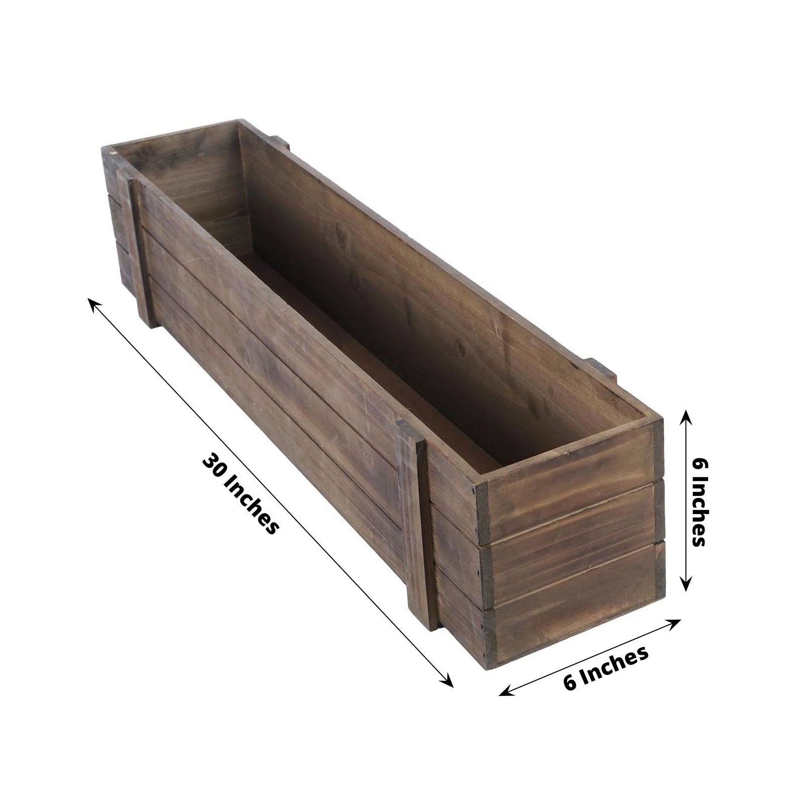Smoked Brown Rustic Natural Wood Planter Box Set 30 Inch x 6 Inch with Removable Plastic Liners