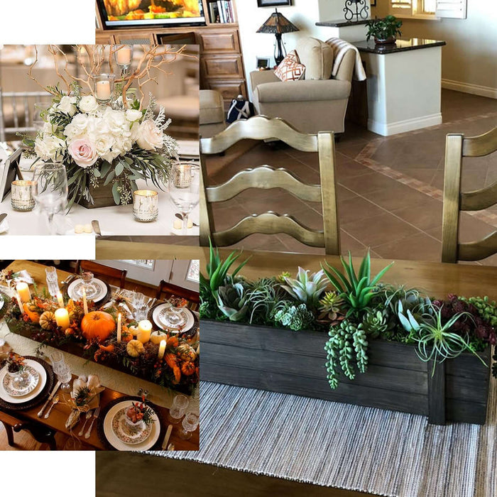 Smoked Brown Rustic Natural Wood Planter Box Set 30 Inch x 6 Inch with Removable Plastic Liners