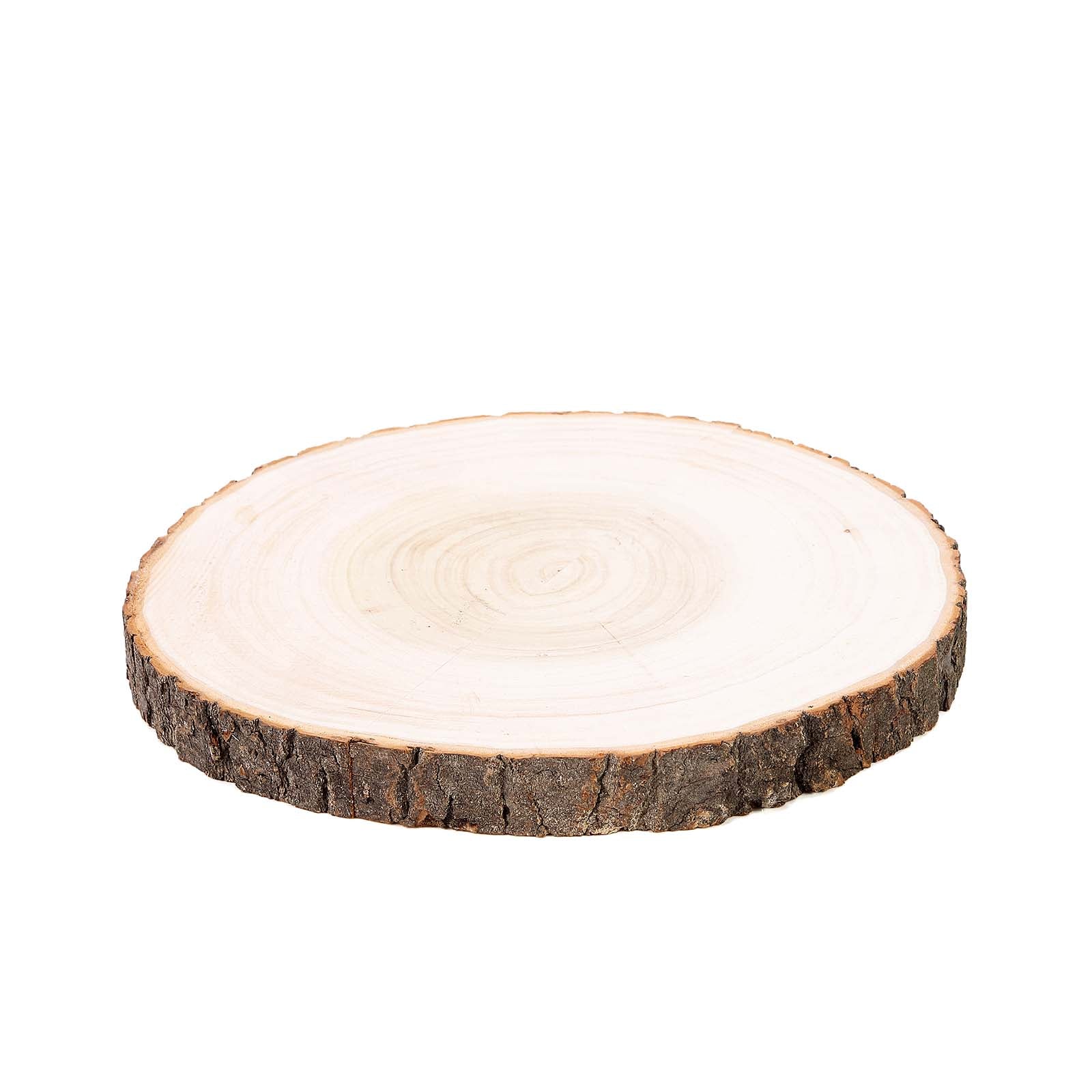 Natural color round rustic wood slice, 12" diameter, ideal for table centerpieces.