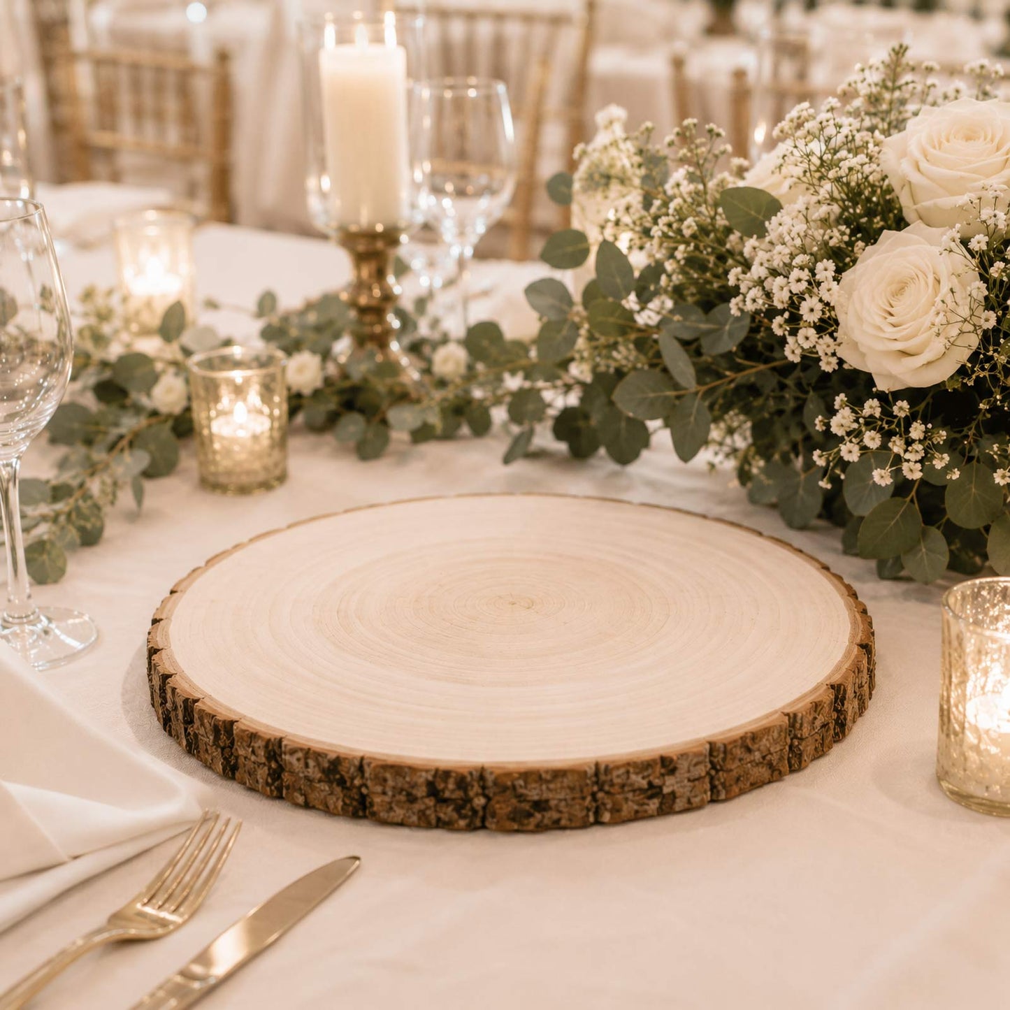 Round Rustic Wood Slices, Poplar Wood Slabs 15" Dia Natural Color, Table Centerpieces