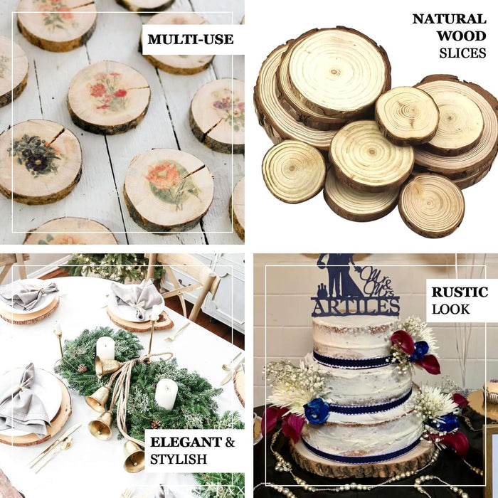 Natural color round rustic wood slices for table centerpieces.