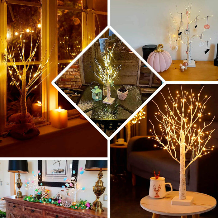 2ft white LED birch tree lamp with warm white lights, perfect for centerpieces.
