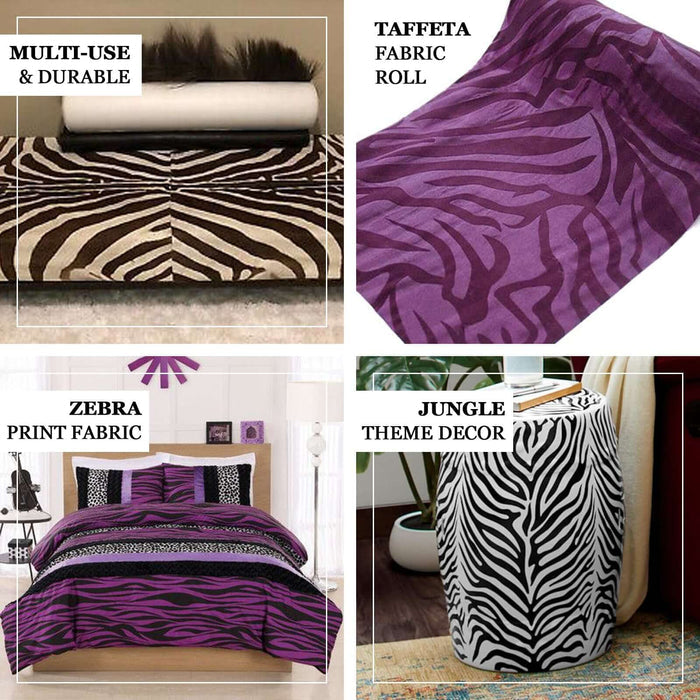 12" x 10 Yards | Taffeta Fabric Roll | Zebra Print Fabric by the Yard | Zebra Fabric Animal Print - Eggplant