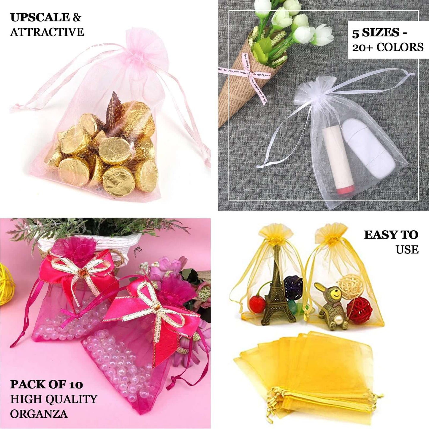 Black organza gift bags with drawstring, 5" x 7", pack of 100.