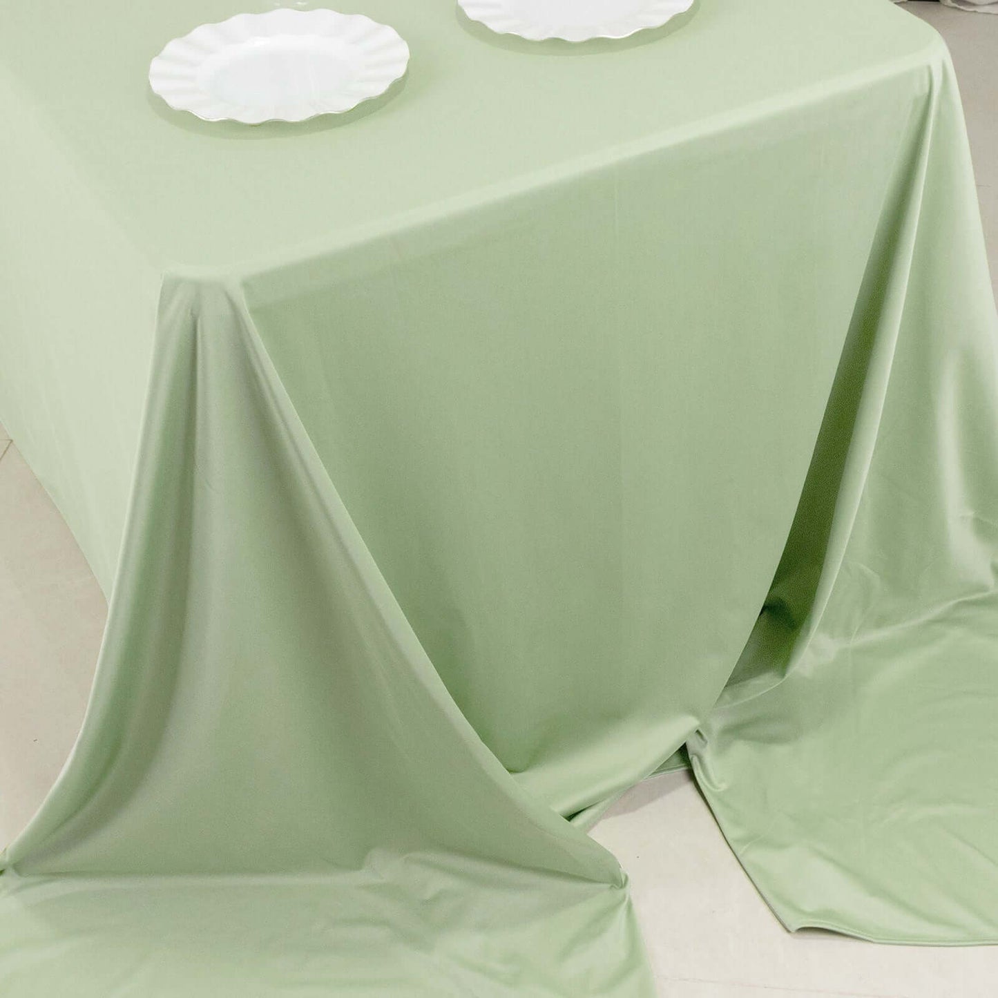 90"x156" Sage Green Scuba Wrinkle Free Rectangular Tablecloth, Seamless Scuba Polyester Tablecloth