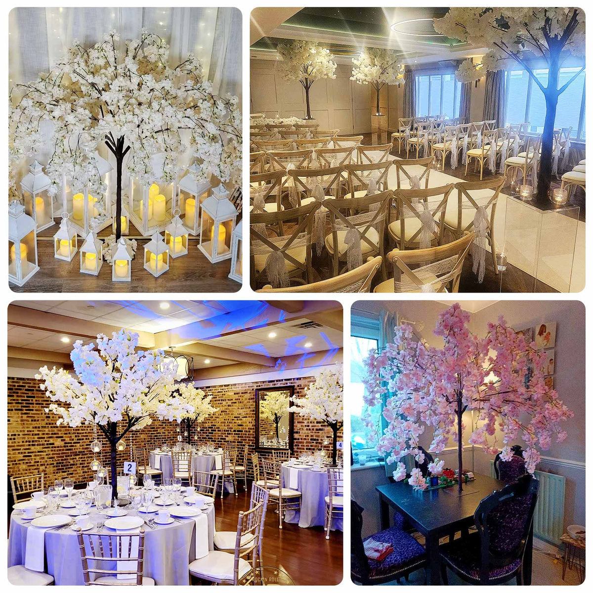 5ft Artificial Cherry Blossom Tree White – Silk Sakura Wishing Tree with Sturdy Metal Base & Realist